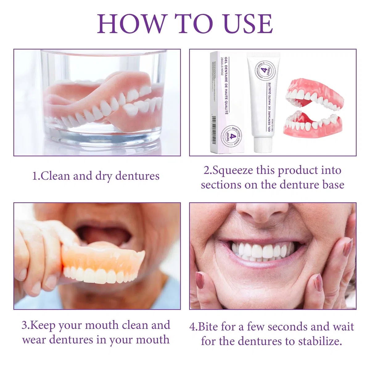 2 Pièces Colle Dentaire Extra Forte à Fixation Longue Durée, Douces Fiables, Crème Adhésive pour Prothèses Faciles à Utiliser et à Fixation Sûre, pour Prothèses Complètes et Partielles