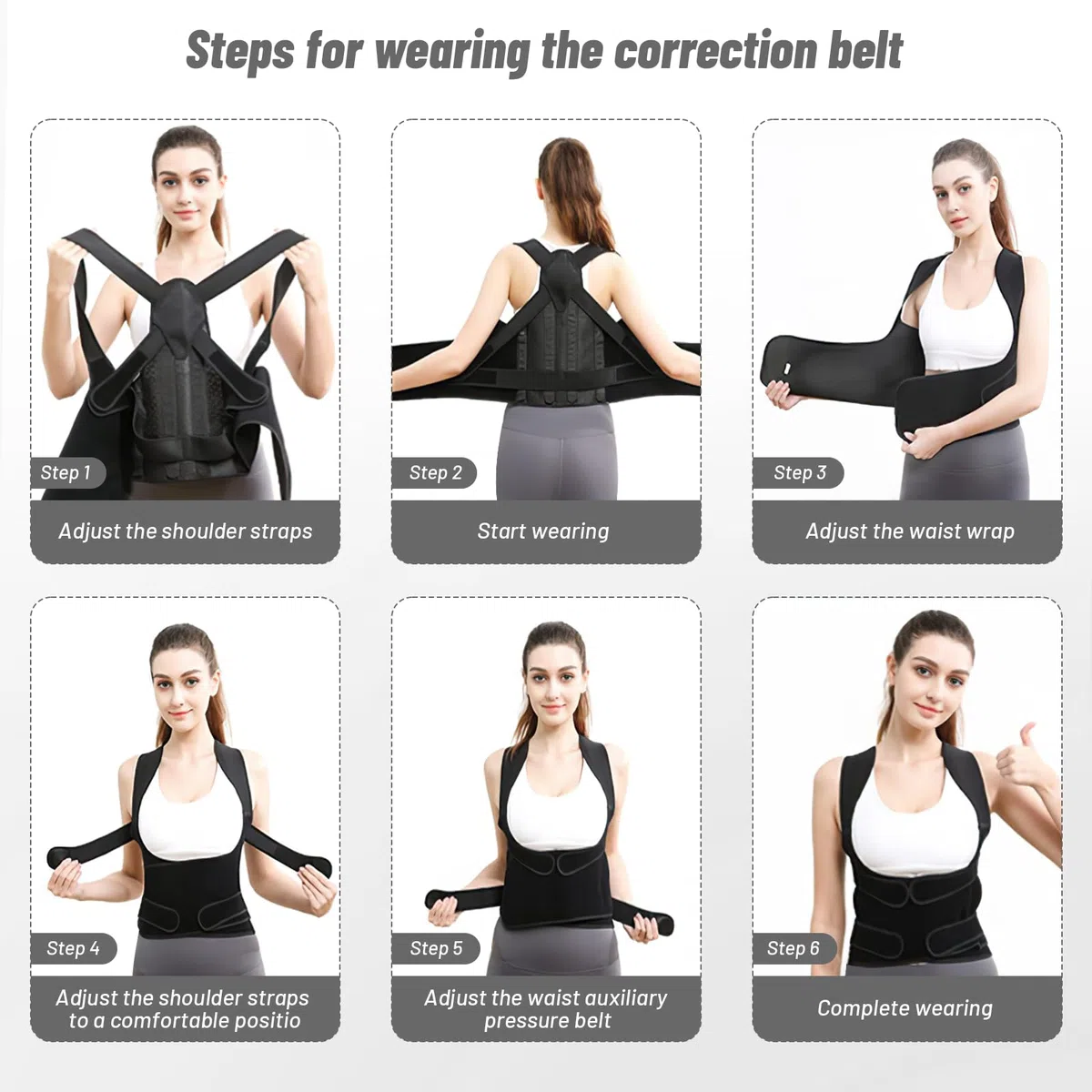 Zikenis Correcteur de Posture, correcteur de posture pour femmes et hommes, ceinture de soutien dorsal réglable, correcteur de soutien dorsal, pour soulager les maux de dos et la cyphose (Noir, L)