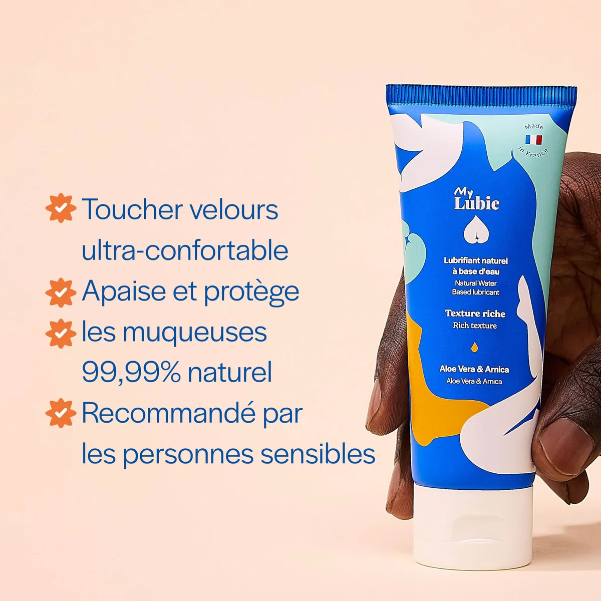 MY LUBIE - Lubrifiant Naturel à Base d'Eau Riche avec Aloe Vera & Arnica | 75 ml | Lubrifiant Vegan - Confort Durable - Fabriqué en France