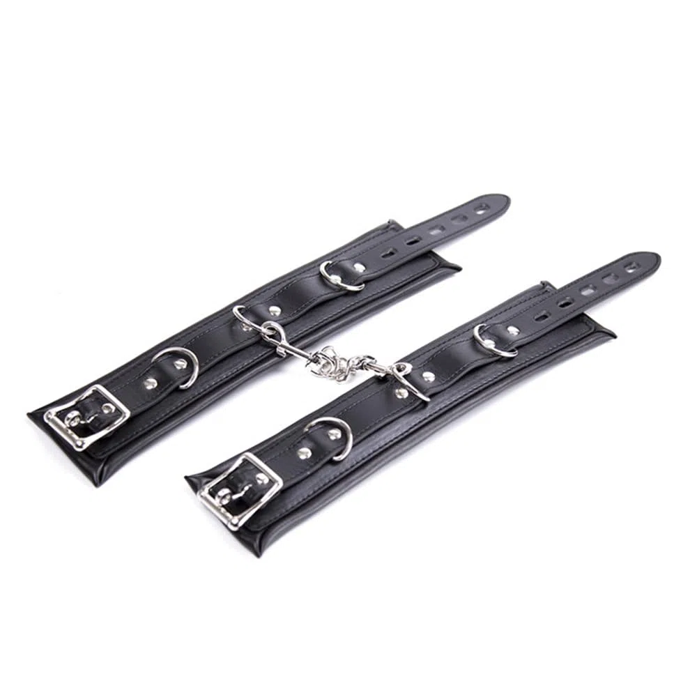 Noir Rembourré PU Cuir Menottes Réglables Poignets Cols Cheville Bracelets Bondage Set Manchette Restraint Set Bondage Sex Toys verrouillables (Menottes de cheville)