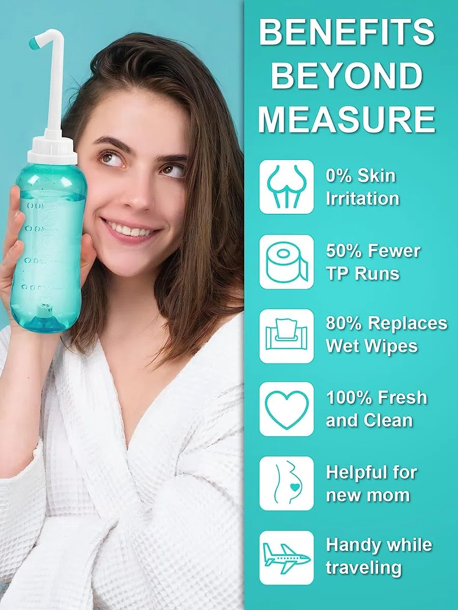 Bidet Portable Douchette Intime Maternité - Douche Portable avec Double Buse, Bidet de Voyage avec Bouton Poussoir, Peri Bottle, Douche Intime, Bidet Toilette 500 ml Grande Capacité