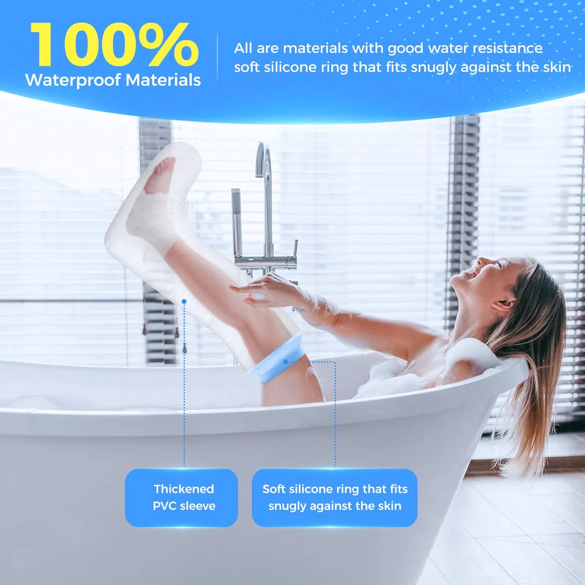 Protection Platre Jambe Adulte, Protège-plâtre Jambe Etanche et Réutilisable Protection Jambe Douche Protecteur de Bandage Sac Douche Platre pour la Jambe Cassée, le Pied