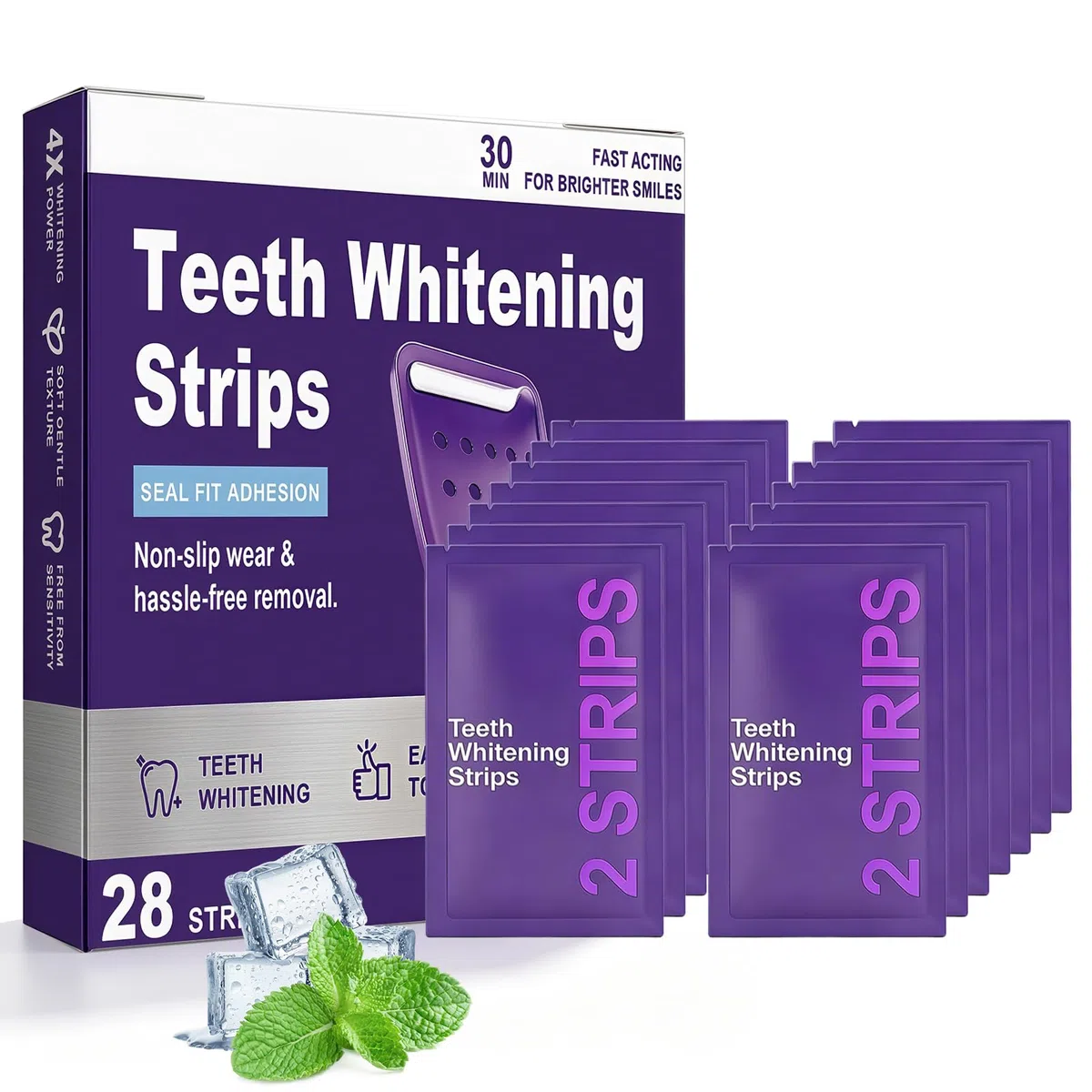 28 PièCes Bandes De Blanchiment Des Dents, Bandes Blanchissantes Violettes, Whitening Strips Efficace, RéDuire Les Taches Profondes, Effet à Domicile, Sourire éClatant