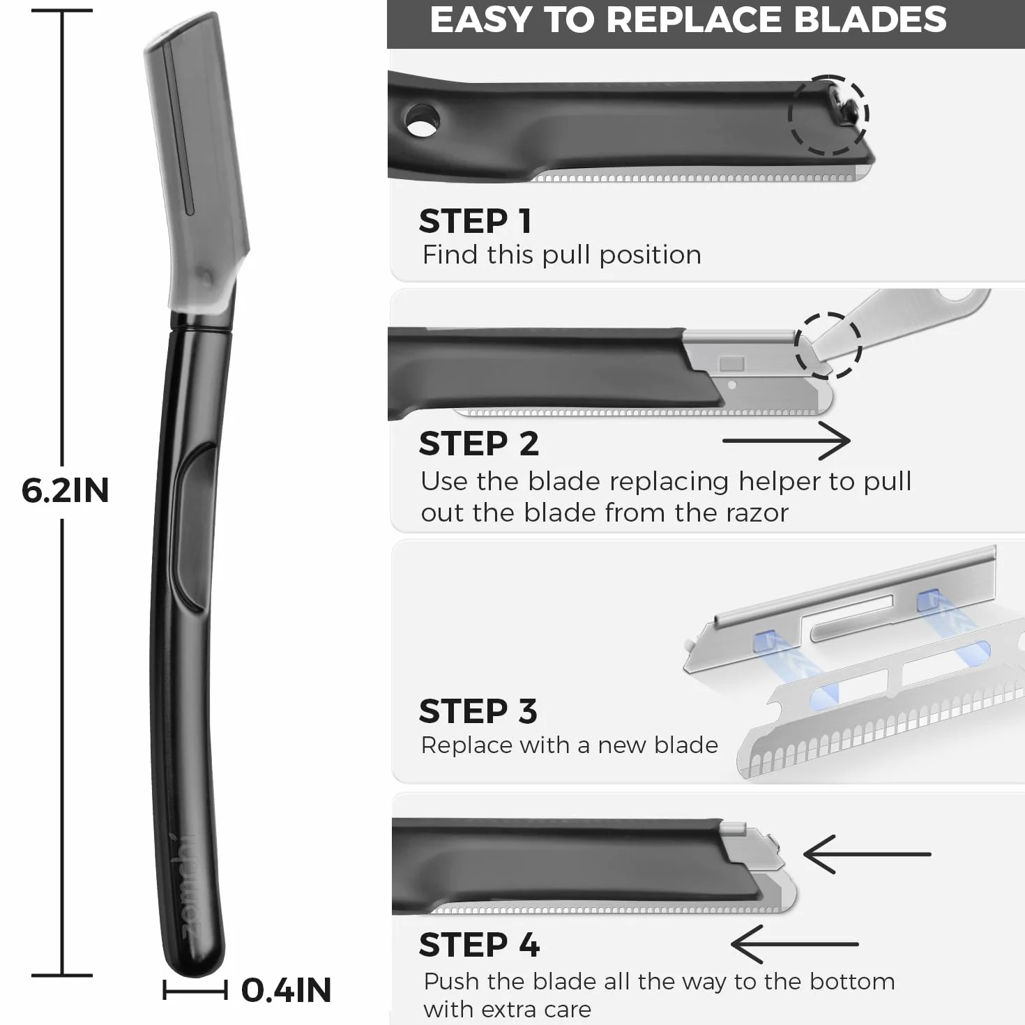 ZOMCHI Outil de dermaplaning pour le visage avec 11 lames de recharge,rasoir Dermaplane pour femme et homme,avec revêtement en silicone de précision,rasoir pour sourcils,rasoir pour le visage,Noir mat