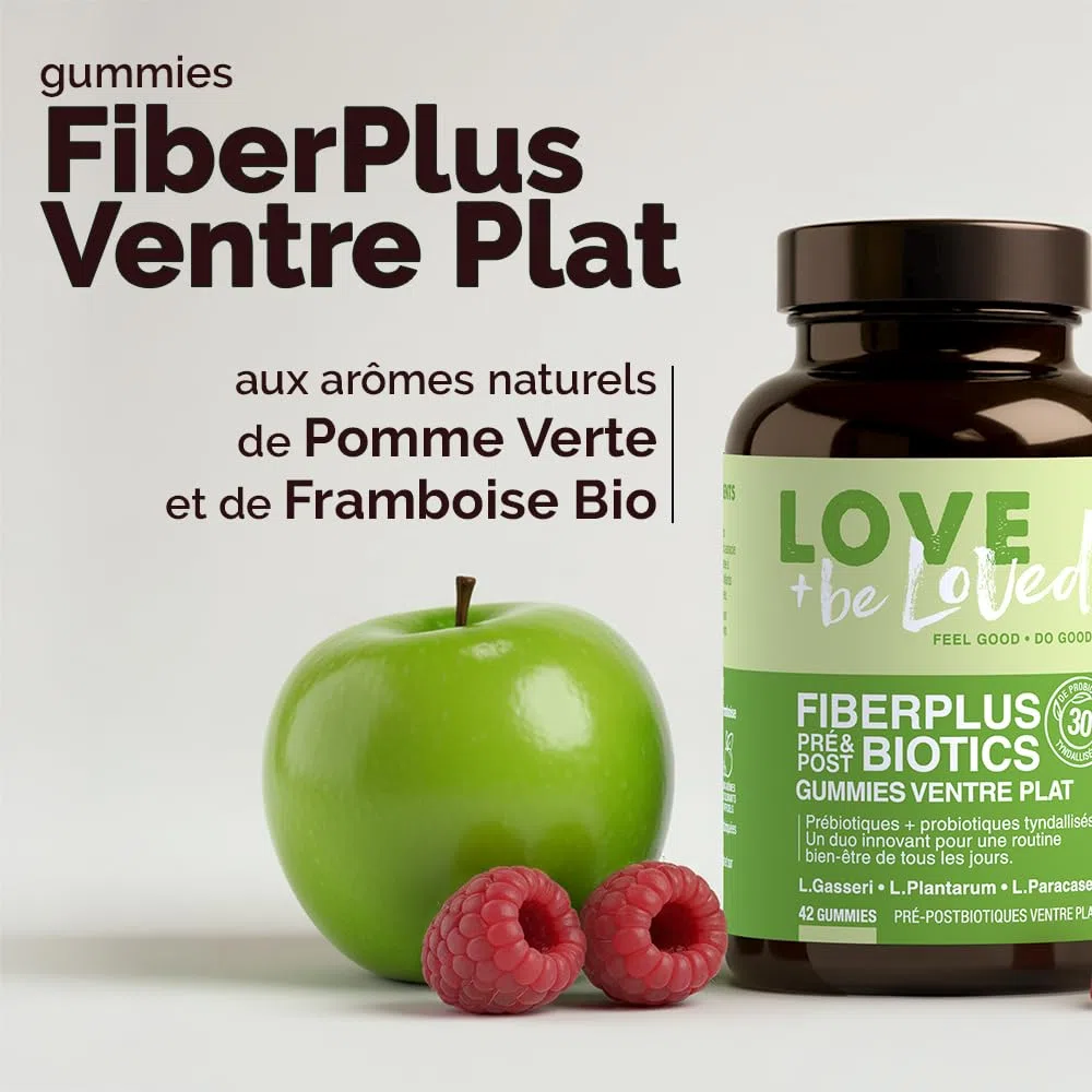 Gummies FiberPlus Ventre Plat – Pré & Postbiotiques – 5g de Prébiotiques FOS + 30 Mds de Probiotiques tyndallisés (L. Gasseri, ...) – 42 gummies – Vegan