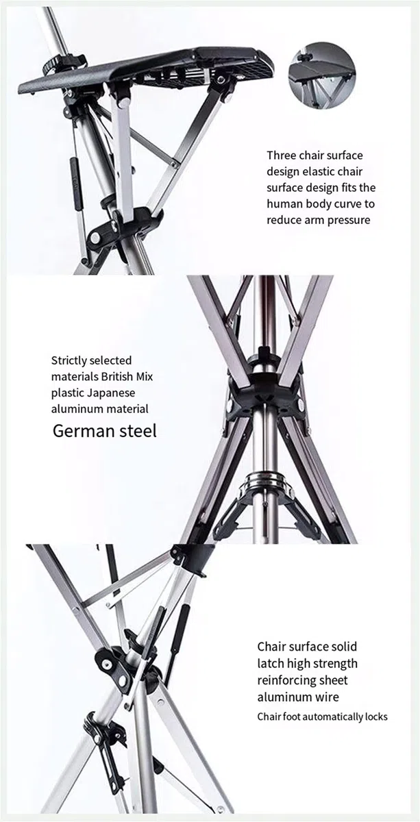 Canne pliante avec siège – Canne légère et portable réglable en hauteur – Chaise robuste en aluminium pour personnes âgées – Pratique et polyvalente
