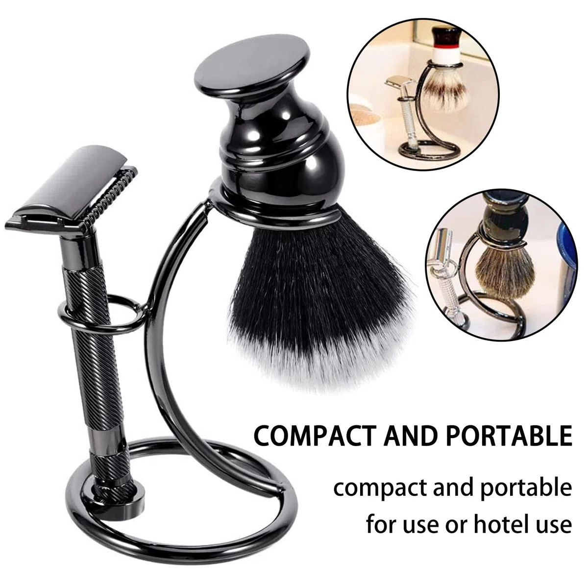 Support de Rasage Universel pour Rasoir et Blaireau, Porte-Brosse en Métal, Professionnel pour Hommes (Noir)