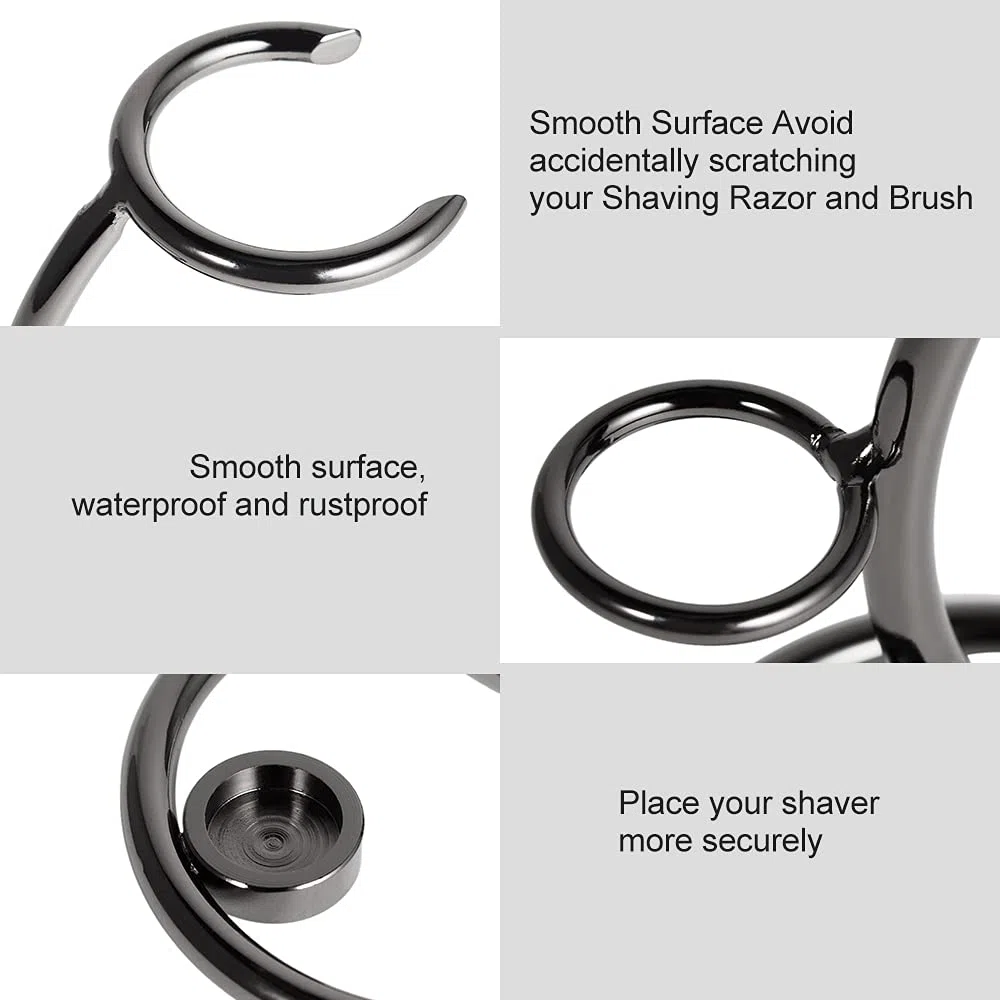 Support de Rasage Universel pour Rasoir et Blaireau, Porte-Brosse en Métal, Professionnel pour Hommes (Noir)