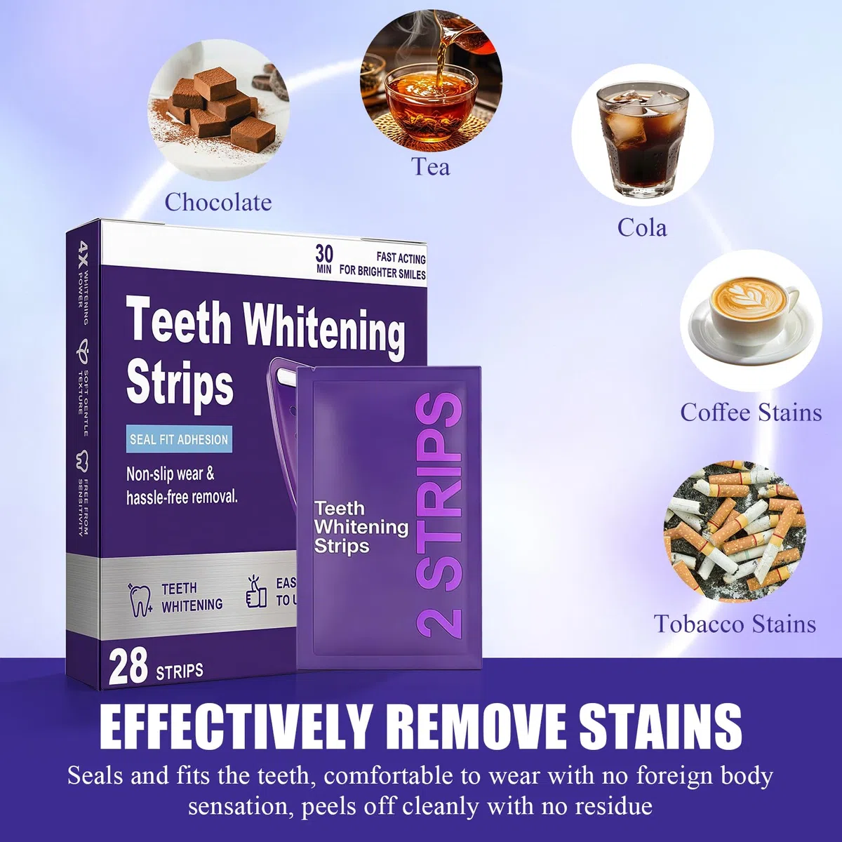 28 PièCes Bandes De Blanchiment Des Dents, Bandes Blanchissantes Violettes, Whitening Strips Efficace, RéDuire Les Taches Profondes, Effet à Domicile, Sourire éClatant