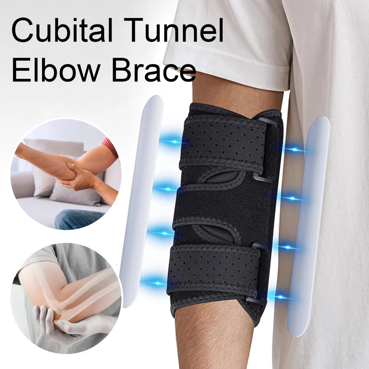 Attelle nerveuse coudière pour syndrome du canal cubital - Orthèse de coude stabilisatrice - Housse respirante réglable pour un confort de sommeil à la maison