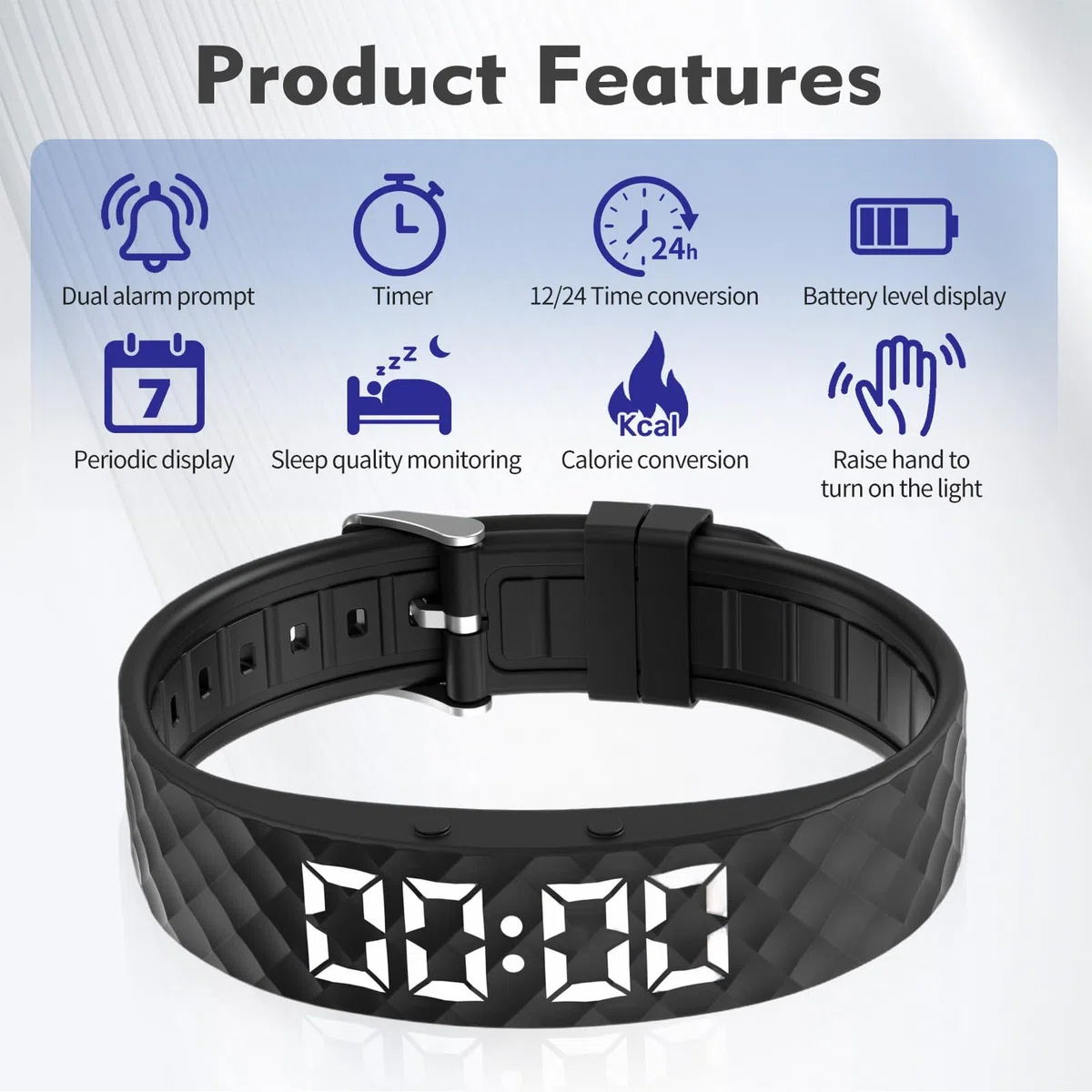 Bracelet Alarme Vibrante Silencieuse avec 8 Alarmes Programmables, Montre Réveil à Vibration Sans Bruit pour Rappels Médicaments, Travail, Sport, Sommeil, Bracelet Réglable Homme Femme