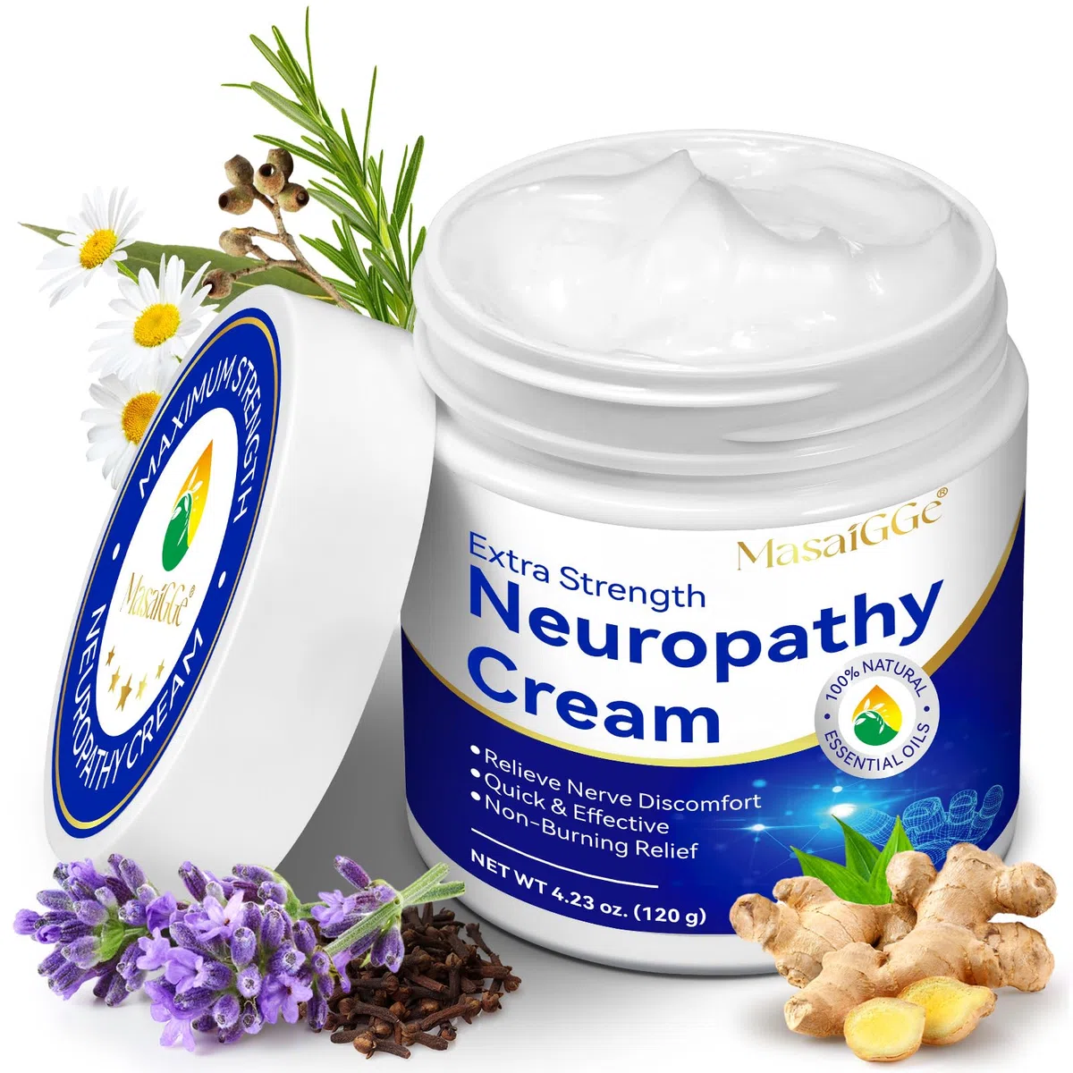 Crème de neuropathie pour inconfort musculaire et articulaire, gel apaisant à base de plantes à l'arnica et à la lavande pour un soulagement ciblé des pieds, des mains, des jambes et du dos, 120 g