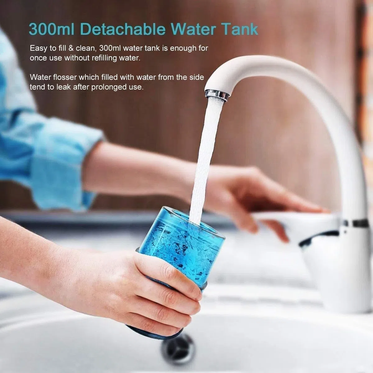 Irrigateur buccal dentaire portable avec 3 modes, 6 embouts de jet remplaçables, nettoyeur de dents étanche rechargeable pour la maison et les voyages -Réservoir amovible de 300 ml (couleur : noir