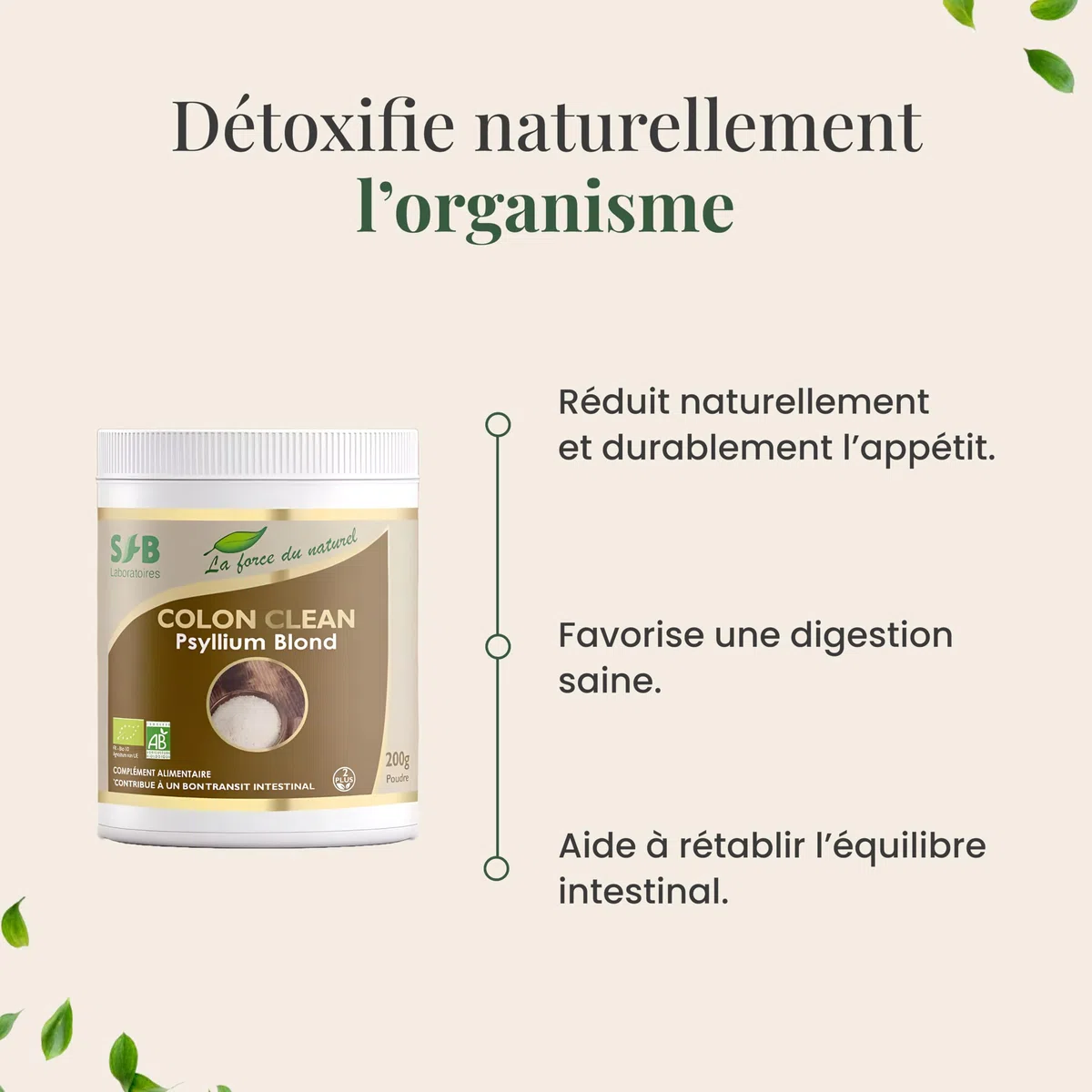 SFB Laboratoires - Colon Clean - Psyllium blond bio - Pot 200g