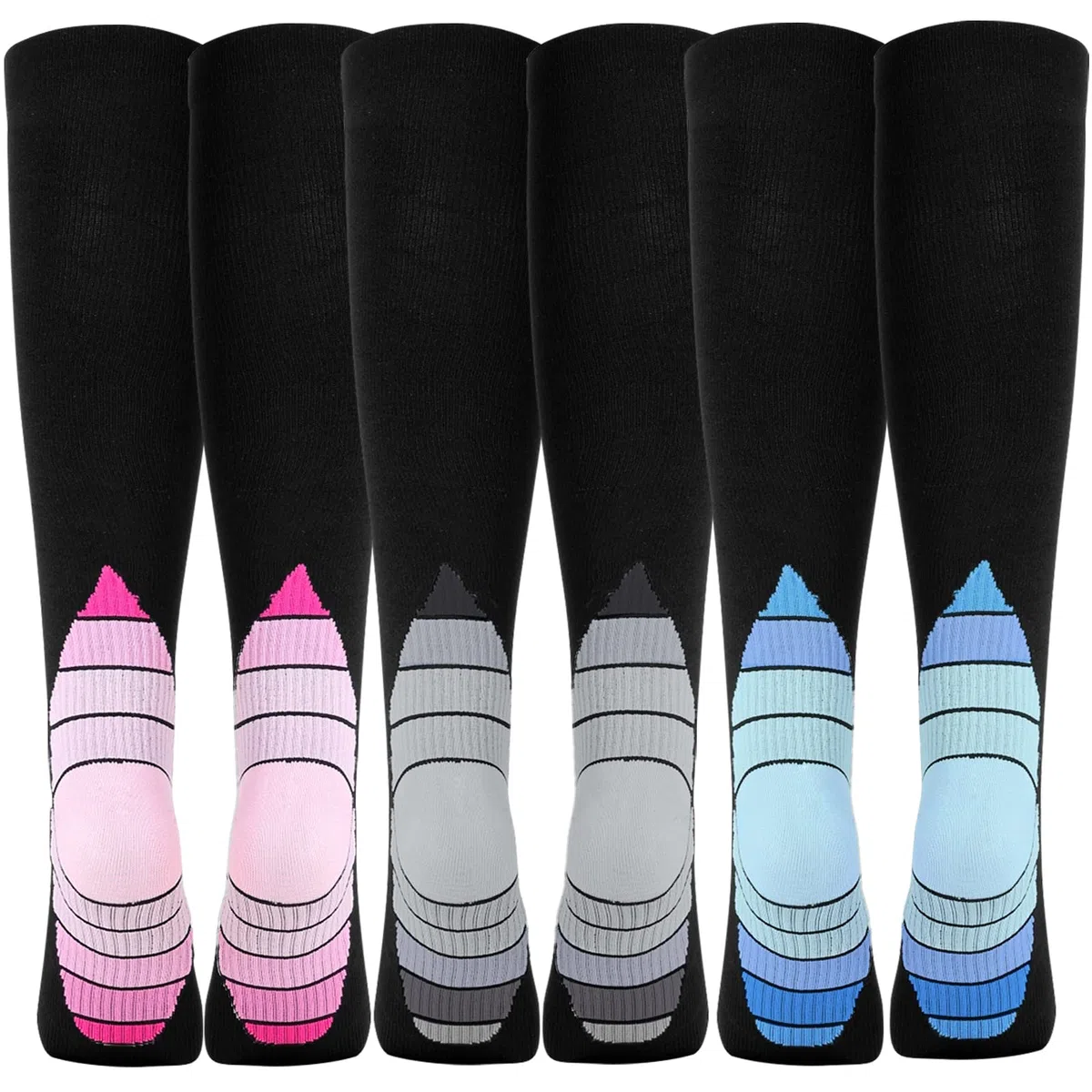 3 Paires Bas de Contention Femme Homme, 20-30mmHg Compression Socks Chaussettes de Contention