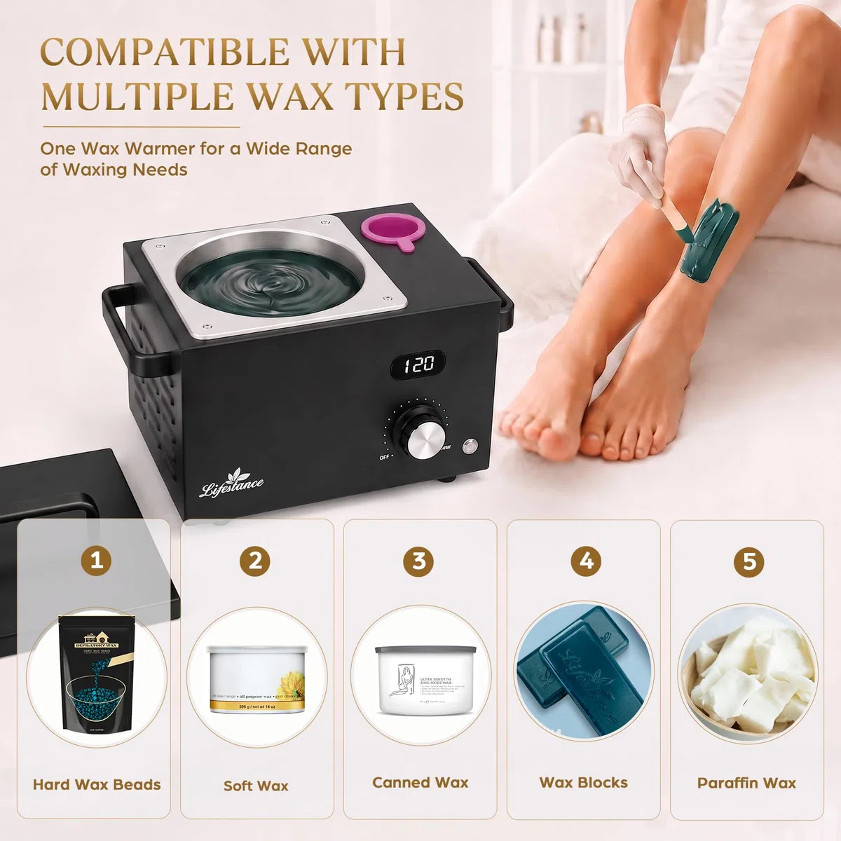 Chauffe-cire portable pour épilation indolore : chauffe-cire professionnel avec température réglable, idéal pour le visage, le corps et l'utilisation en salon pour homme et femme (noir)