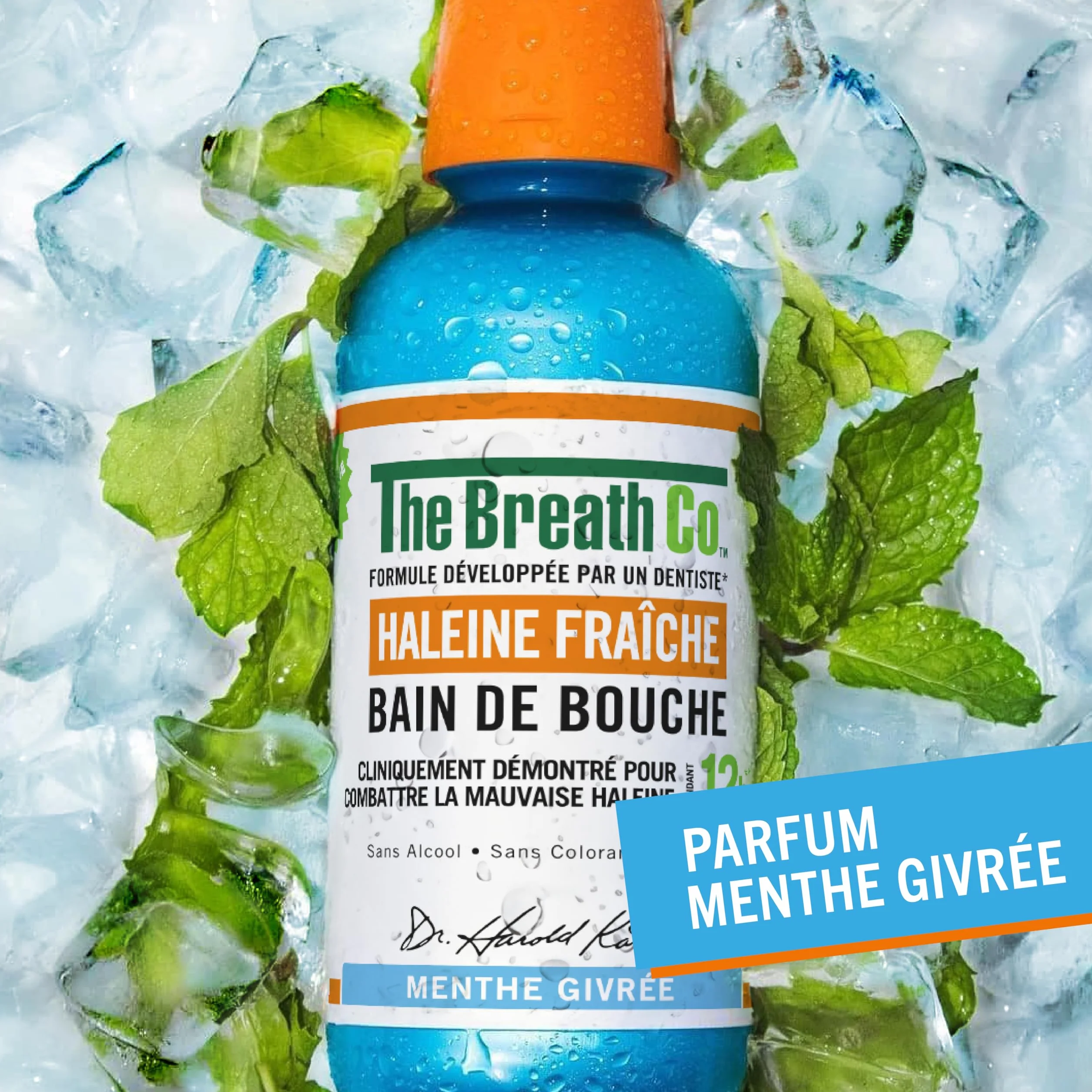 The Breath Co. Bain de Bouche Sans Alcool Haleine Fraîche 12h Menthe Givrée Lot de 2 x 500ml