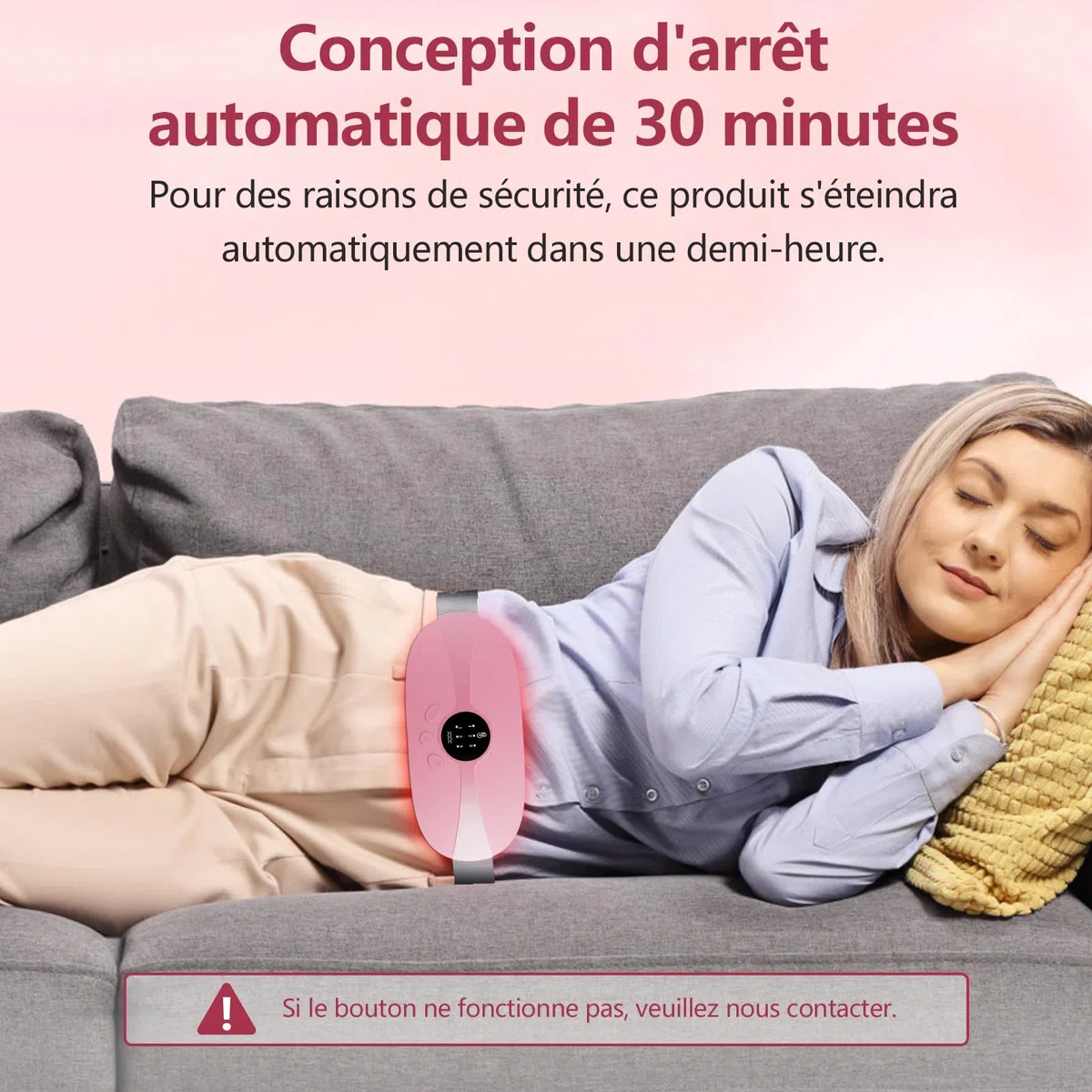 Ceinture Chauffante Regle Douloureuse Menstruelle, Coussin Chauffant Menstruel Portable 3 Niveaux Température 3 Modes de Massage Pour le Soulage Douleurs Menstruelles Lombair Dos Rose