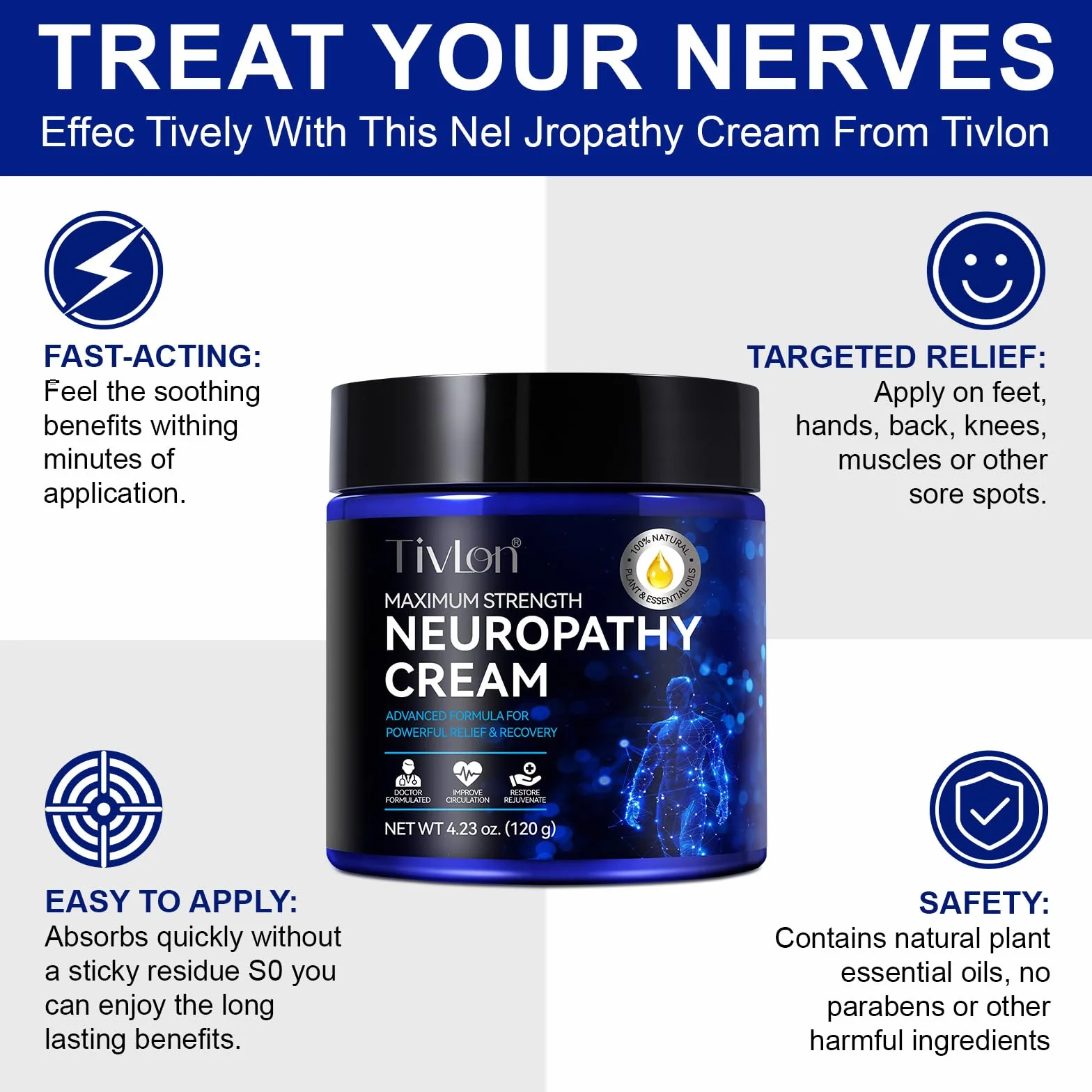 Crème De Soulagement De La Neuropathie Force Supplémentaire Pour Les Pieds, Les Jambes, Les Mains, Les Orteils Avec Le Curcuma Naturel, Le Gingembre - Inconfort Musculaire Et Articulaire, Massage
