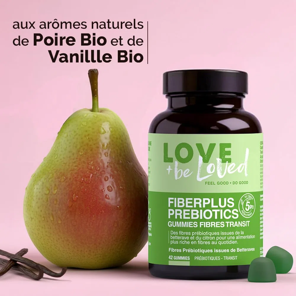FiberPlus Transit – Gummies Fibres Prébiotiques (jusqu’à 5 g/j) – FOS Betterave – Digestion & Microbiote – 42 Gummies – Poire & Vanille Bio – Vegan