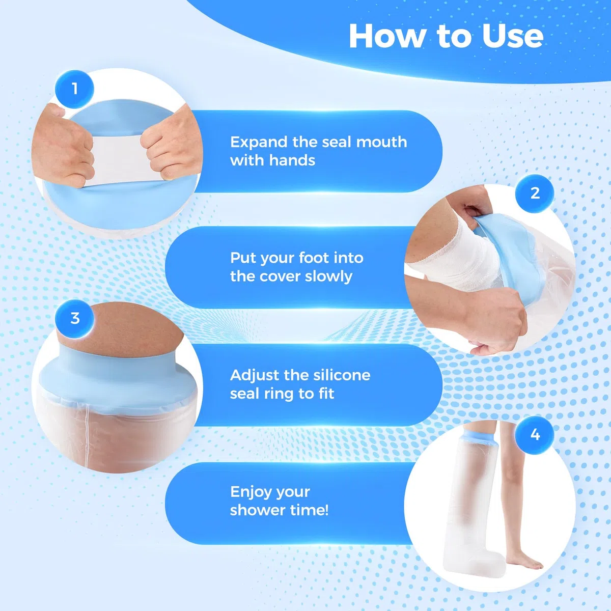 Protection Platre Jambe Adulte, Protège-plâtre Jambe Etanche et Réutilisable Protection Jambe Douche Protecteur de Bandage Sac Douche Platre pour la Jambe Cassée, le Pied