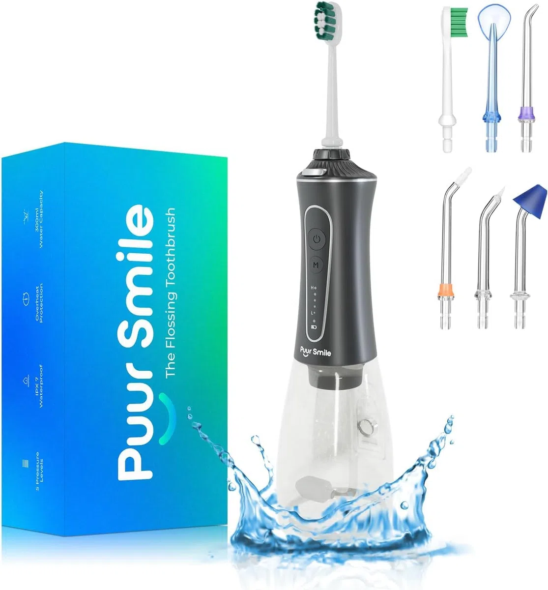 Hydropulseur professionnel – Soins dentaires avancés pour une bouche, des gencives et des dents plus saines – Irrigateur buccal étanche IPX7 | 6 embouts de rechange, facile à transporter, rechargeable