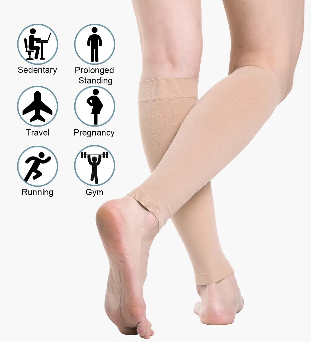 2 Paires Medicale Bas de Contention Femme et Homme 20-30mmhg Classe 2, Mollets Chaussettes de Contention pour Les varices, l'œdème, Vol de Voyage