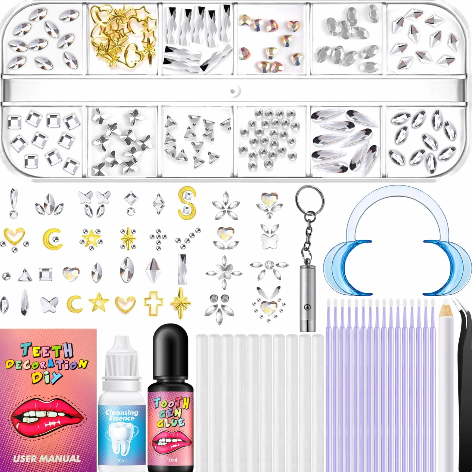 Bijou De Bijoux De Dent Strass Dentaire Kit Avec Colle, Générique Ensemble De Gemmes Dentaires