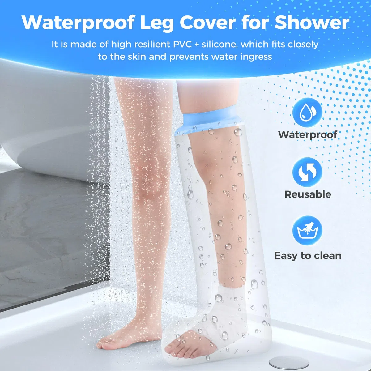 Protection Platre Jambe Adulte, Protège-plâtre Jambe Etanche et Réutilisable Protection Jambe Douche Protecteur de Bandage Sac Douche Platre pour la Jambe Cassée, le Pied