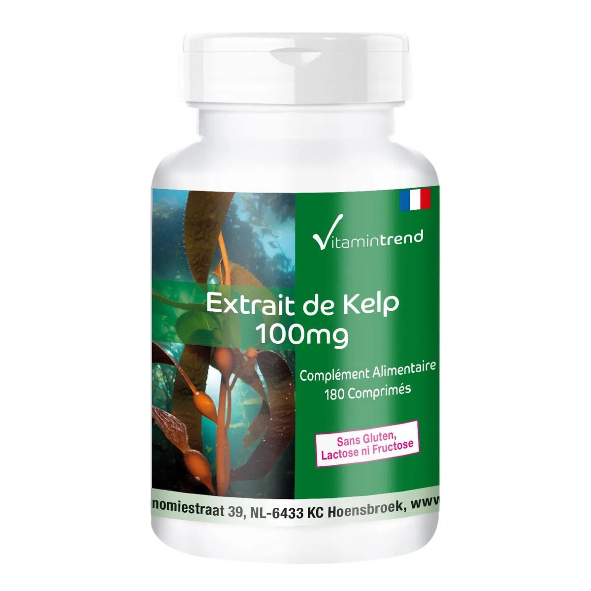Vitamintrend Extrait de Kelp 100 mg, 180 comprimés, faciles à avaler, iode naturel, complément alimentaire végan sans stéarate de magnésium, fabriqué en Allemagne