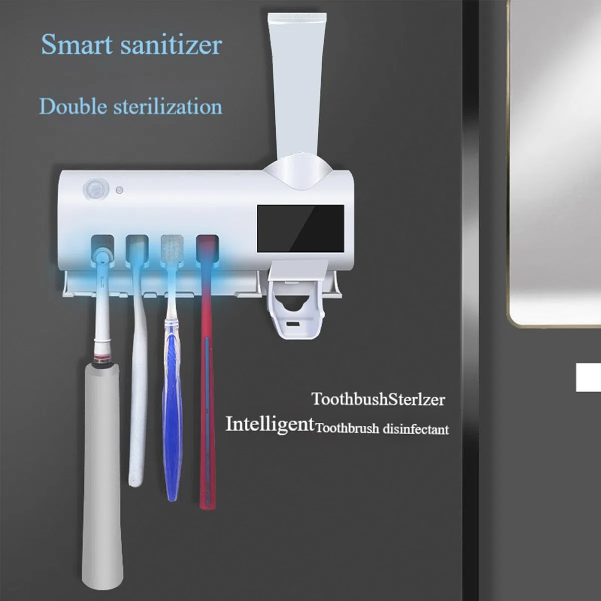 Support pour brosses à dents - Stérilisateur de brosses à dents avec lumière UV de 1200 mAh | Stérilisation efficace, sans perçage nécessaire, nettoyant de brosse à dents