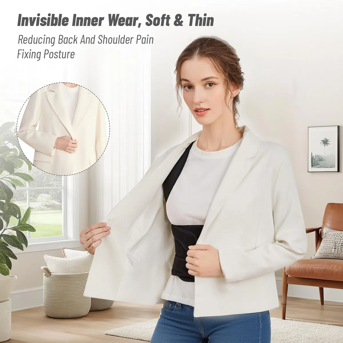 Zikenis Correcteur de Posture, correcteur de posture pour femmes et hommes, ceinture de soutien dorsal réglable, correcteur de soutien dorsal, pour soulager les maux de dos et la cyphose (Noir, L)