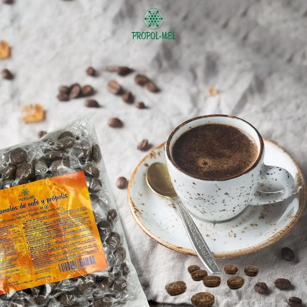 Propol-Mel - Bonbons au Café et au Propolis 500g | Sans Sucre | Sans Gluten | Artisanaux d'Espagne | Soin Buccal et de la Gorge | Café Intense et Propolis | Pour la Mauvaise Haleine