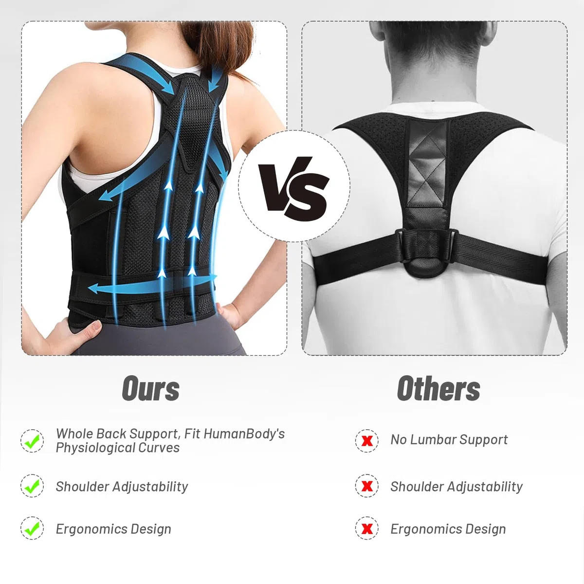 Zikenis Correcteur de Posture, correcteur de posture pour femmes et hommes, ceinture de soutien dorsal réglable, correcteur de soutien dorsal, pour soulager les maux de dos et la cyphose (Noir, L)