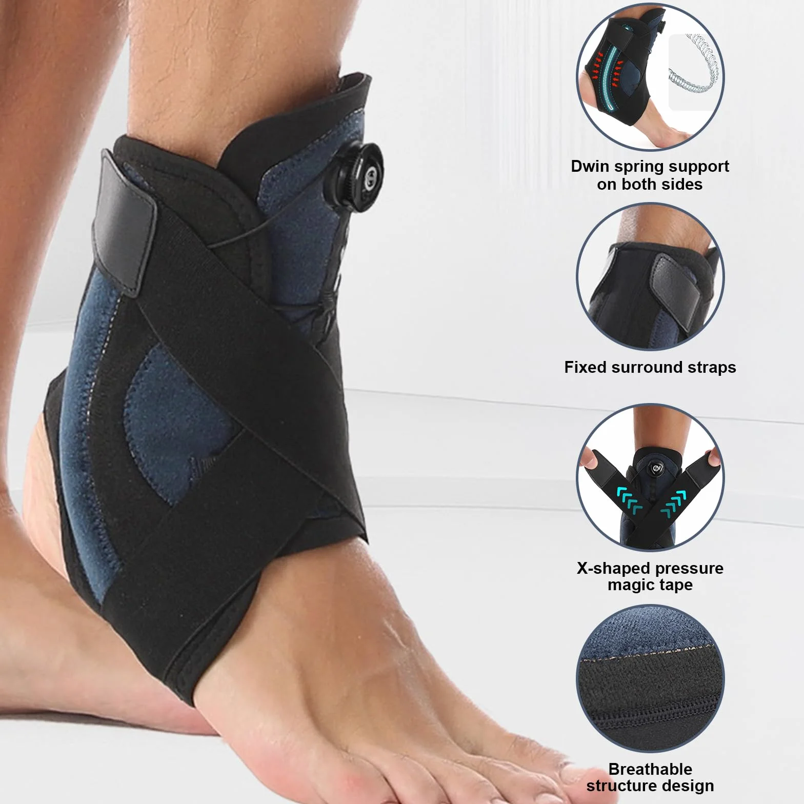 Chevillere Entorse Réglable avec bouton rotatif Attelle Cheville entorse Chevillère Stabilisatrice Rigide Chevillere de Maintien Sport pour Soulagement Blessures Protège de la cheville M