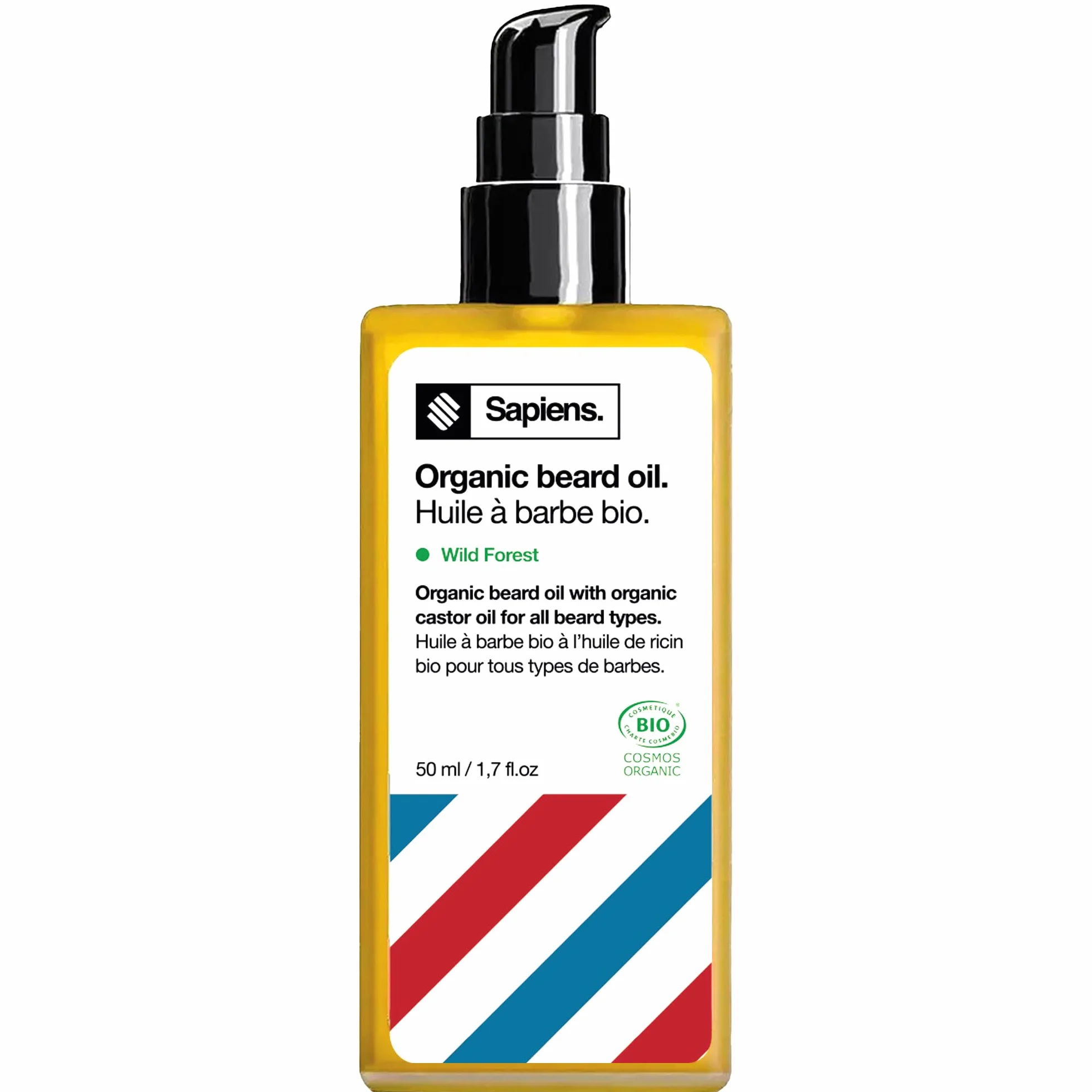Sapiens Huile Barbe Homme 50 ml - Fabriquée en France et Certifiée Bio - Huile de Ricin Barbe - Adoucit la Barbe, Hydrate et Favorise la Pousse - Soin Barbe Homme