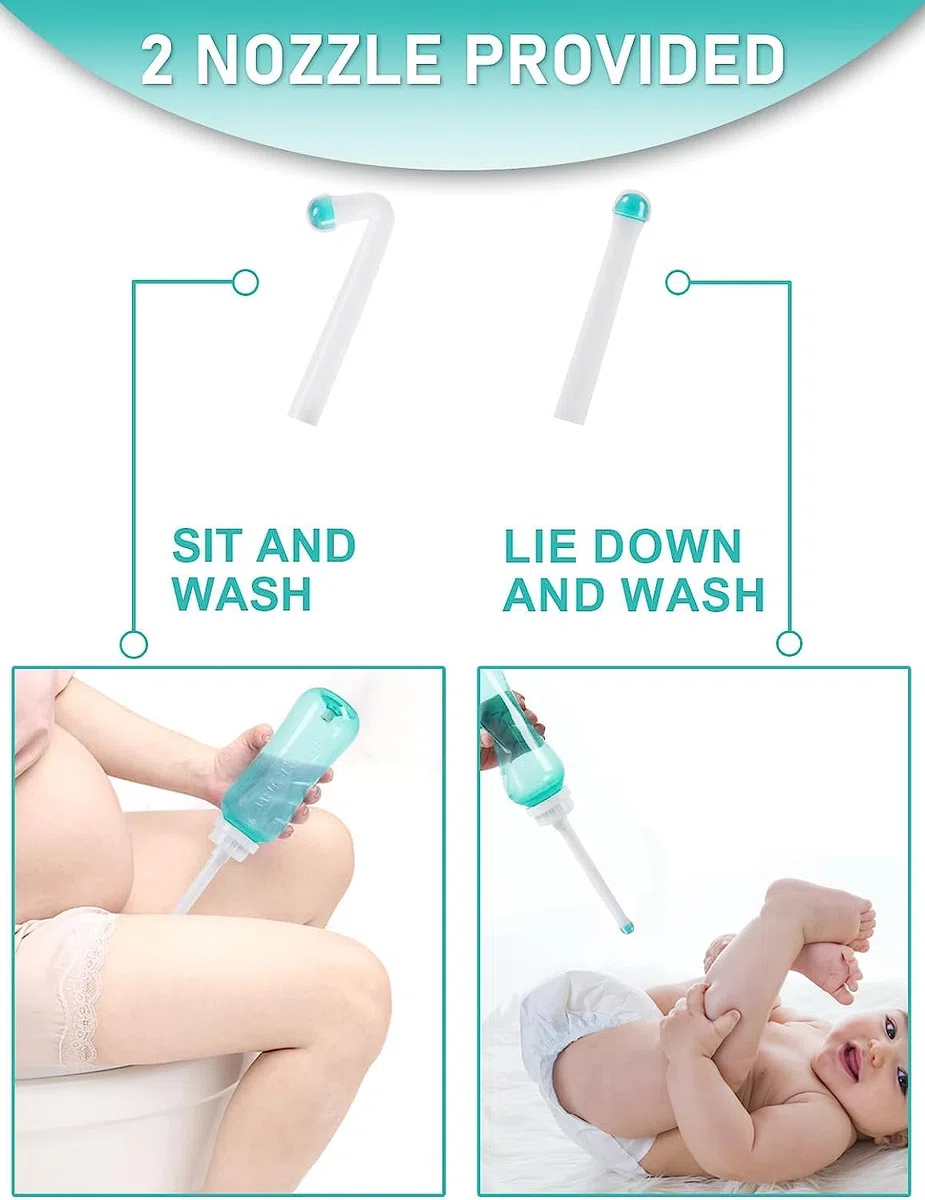 Bidet Portable Douchette Intime Maternité - Douche Portable avec Double Buse, Bidet de Voyage avec Bouton Poussoir, Peri Bottle, Douche Intime, Bidet Toilette 500 ml Grande Capacité