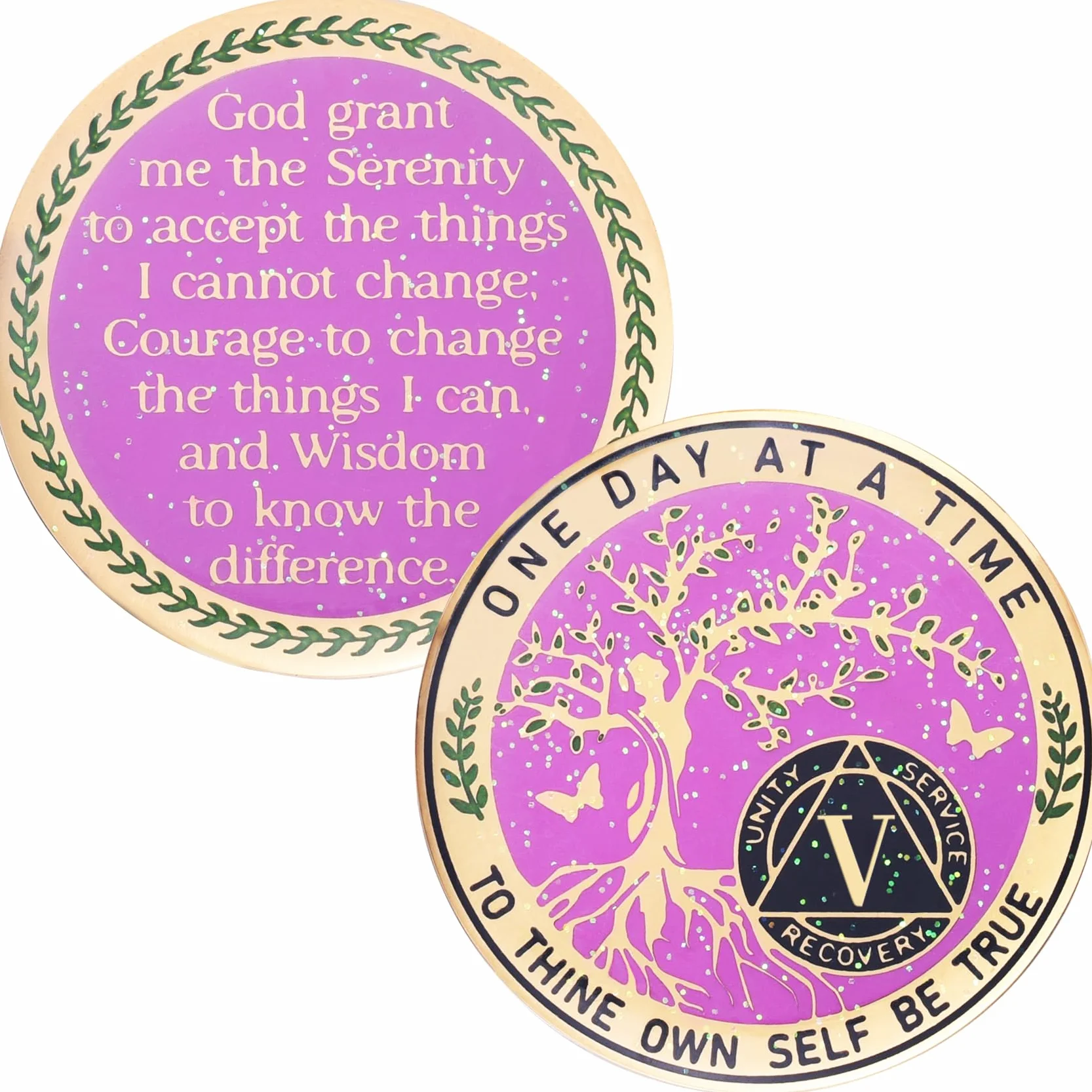 LParkin Pièce de sobriété de 5 ans, pièce de sobriété arbre de vie, pièce AA inspirante, cadeau de sobriété pour femme, jeton d'anniversaire de sobriété, médaillon des alcooliques anonymes