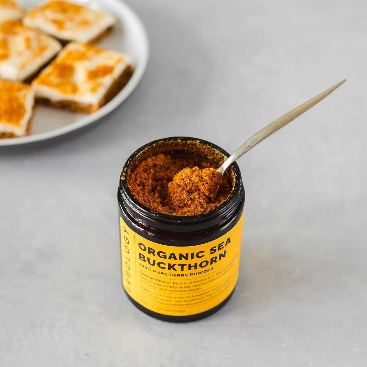 100% Poudre d'Argousier Bio 35 g - Sans Pépins, Plus Précieux - Riche en Oméga-7, Vitamine C et Bêta-carotène - Directement de la Ferme - Crue, Végétalienne et Sans Gluten