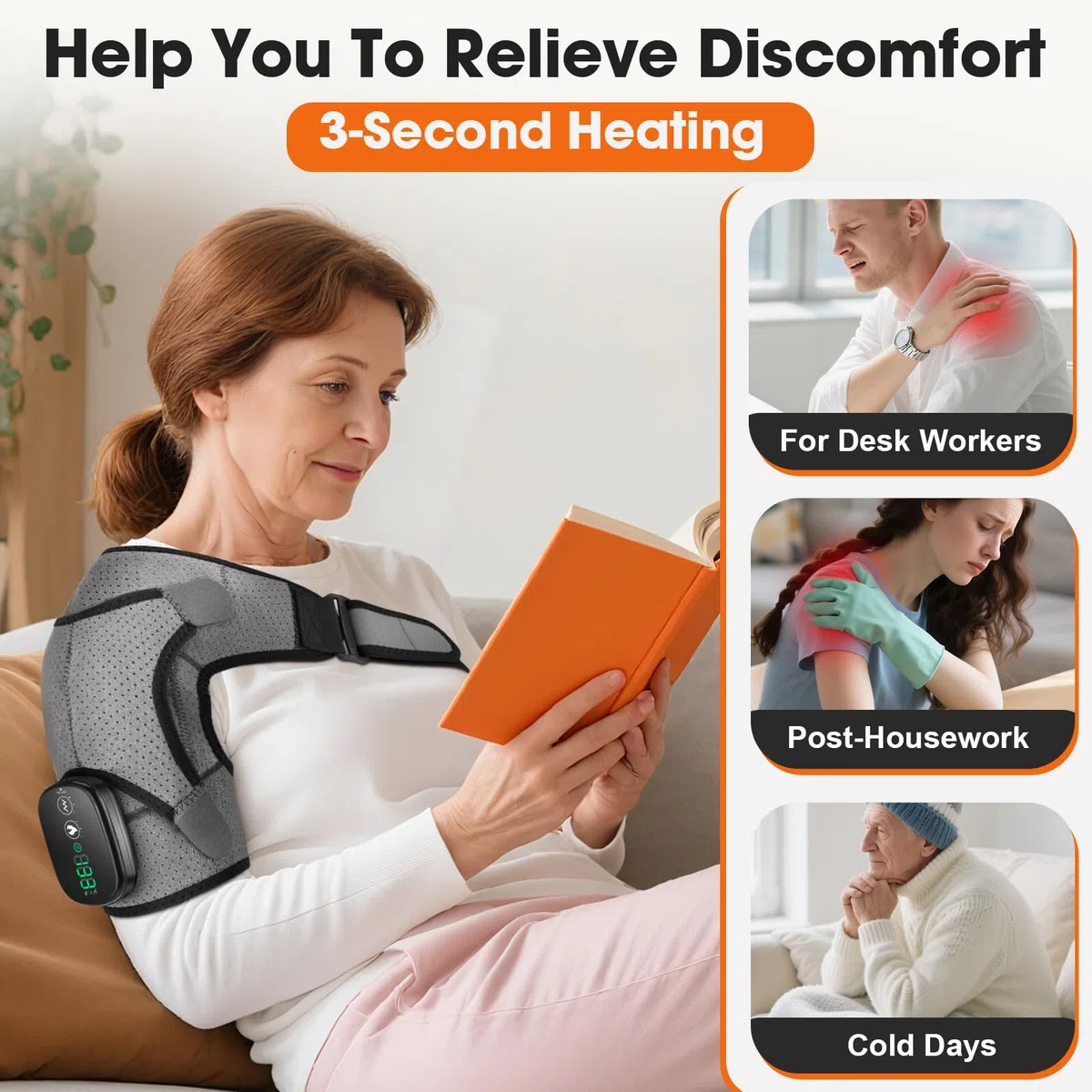 WoloyHeatie Coussin chauffant d'épaule sans fil, masseur d'épaule pour soulager la douleur, tissu profond, enveloppe d'épaule chauffante avec chaleur et massage pour homme et femme, coussin chauffant