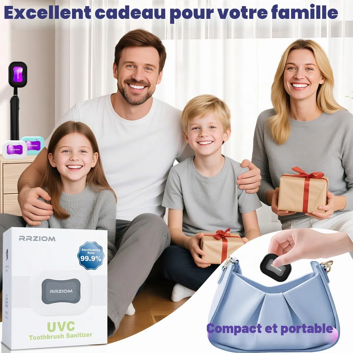 Stérilisateur Brosse à Dents UV, RRZIOM Brosse a Dent Désinfectant Rechargeable pour Les Voyages et La Maison, Toothbrush Sanitizer pour Toutes Les Porte Brosse à Dents Electrique & Manuelle (Noir)