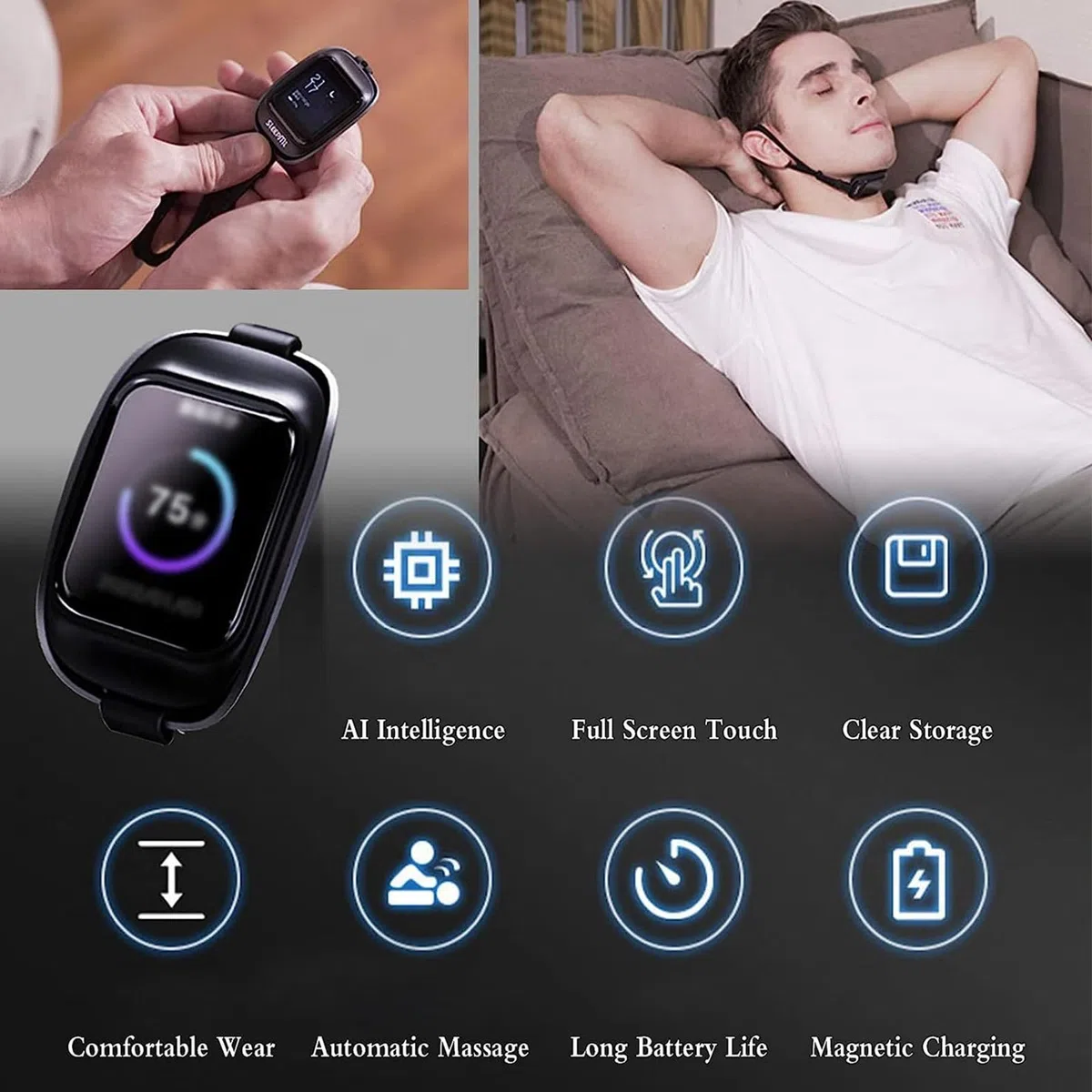 Dispositif Anti-ronflement Intelligent, Aides Au Sommeil Anti-ronflement Automatique Portable Avec Fonction De Suivi Des Données De Ronflement Du Sommeil, 8 Modes Réglables, Pour Améliorer Le Sommeil