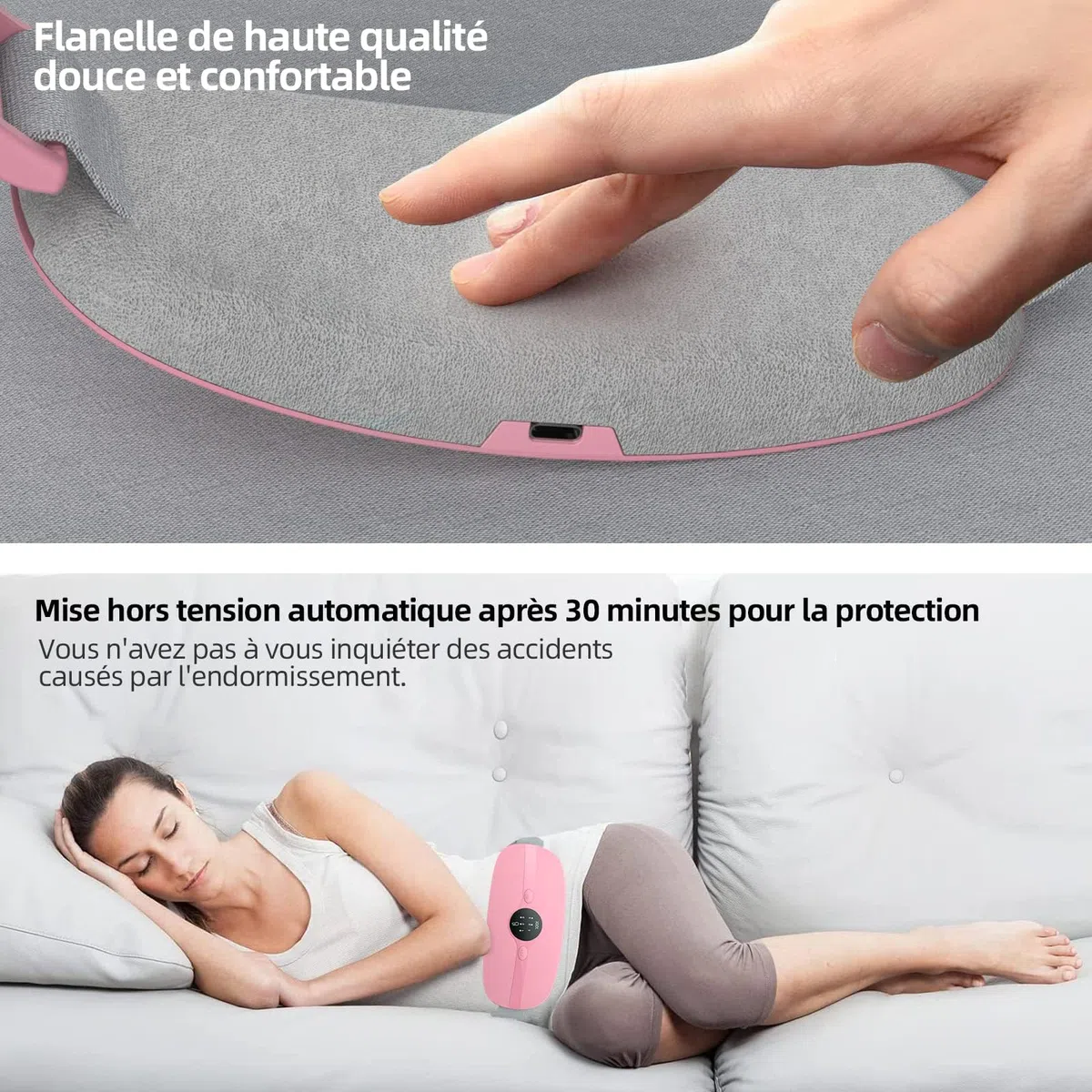 Coussin Chauffant Menstruel, Ceinture Chauffante Ventre Coussin de Massage Chauffant, 3 Niveaux de Température 3 Modes de Massage pour Soulage les Douleurs Abdominales Menstruelles (Rose)