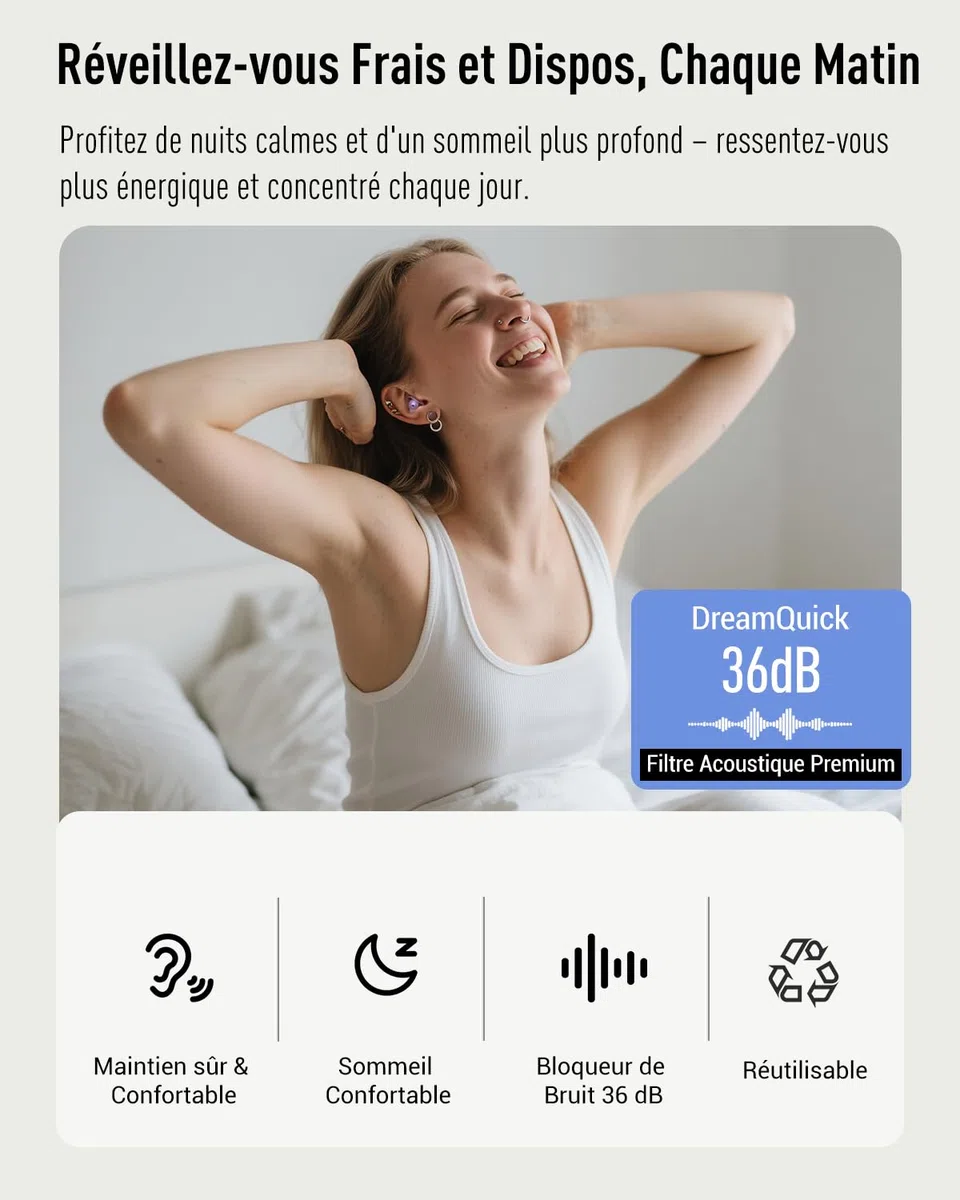 Hearprotek 2paires Bouchon d'oreille pour dormir,36dB bouchons doreilles sommeil anti bruit ronflement-Réutilisables et confortables protection bouchons d'oreilles concert moto avion-Noir & Pourpre