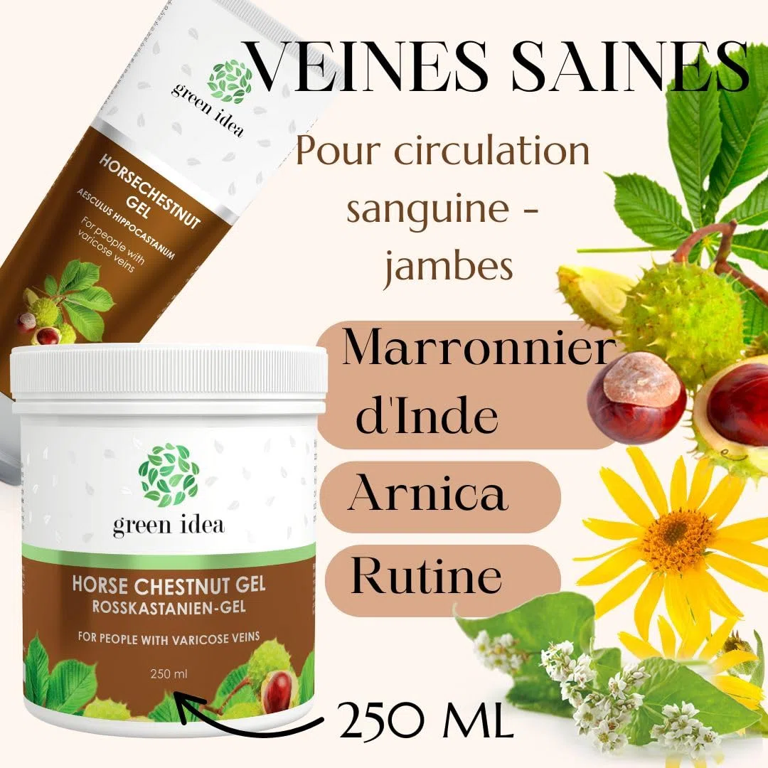 Green idea - Gel de Massage au Marron d'Inde et Arnica contre les Varices 250 ml - Traitement pour Varices et Hémorroïdes - Améliore la Circulation Sanguine - Soulage Rapidement - Veines Saines | Crème Jambes à l'arnica, Marronnier, Rutine, Contre les var