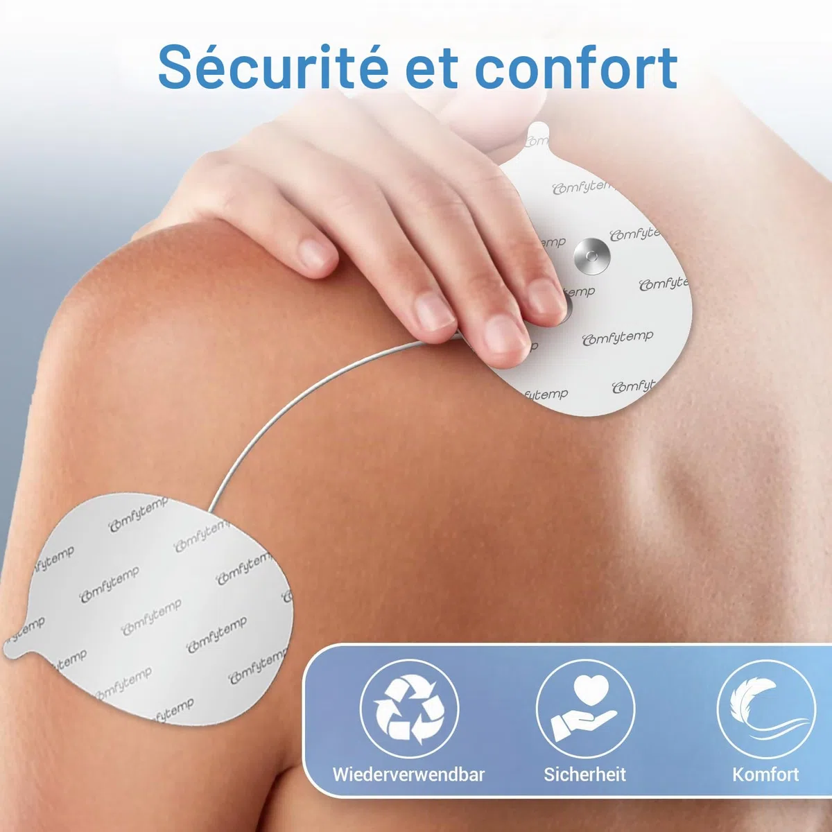 Comfytemp TENS Lot de 2 + 2 électrodes sans fil (6 x 13/7 x 9 cm) réutilisables, auto-adhésives de qualité supérieure et électrothérapie non irritante (pour K6122/K6114)