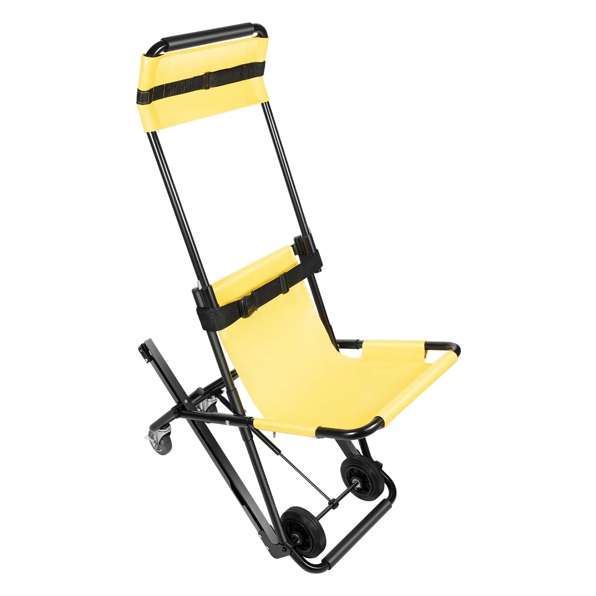 Monte-escalier | Chaise d'escalier pliable | Charge maximale 159 kg | 4 roues et ceintures de sécurité | Avec tissu en PVC et appui-tête réglable | Pour opérations de sauvetage et hôpitaux | Jaune