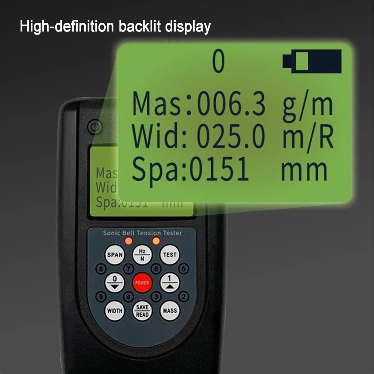 Testeur de Tension de Ceinture Sonique, Plage De Fréquence 10 Hz-680 Hz, avec Sonde De Direction Réglable, Stocker 20 Paramètres de Ceinture, Capteur Optique pour la Mesure