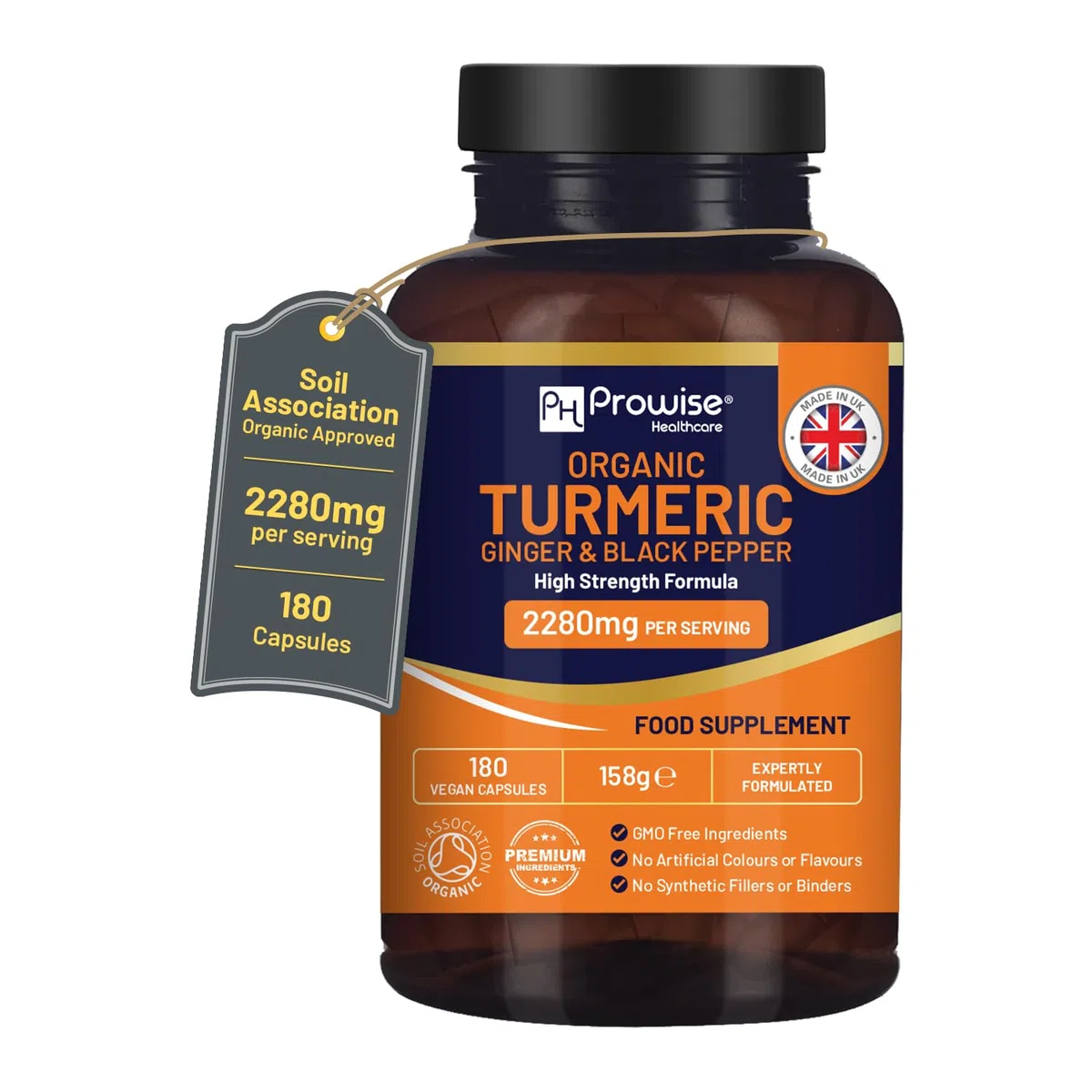 Curcuma bio 2280 mg (haute résistance) avec poivre noir et gingembre - 180 capsules de curcuma végétaliennes avec ingrédient actif curcumine I UK fabriqué par Prowise Healthcare
