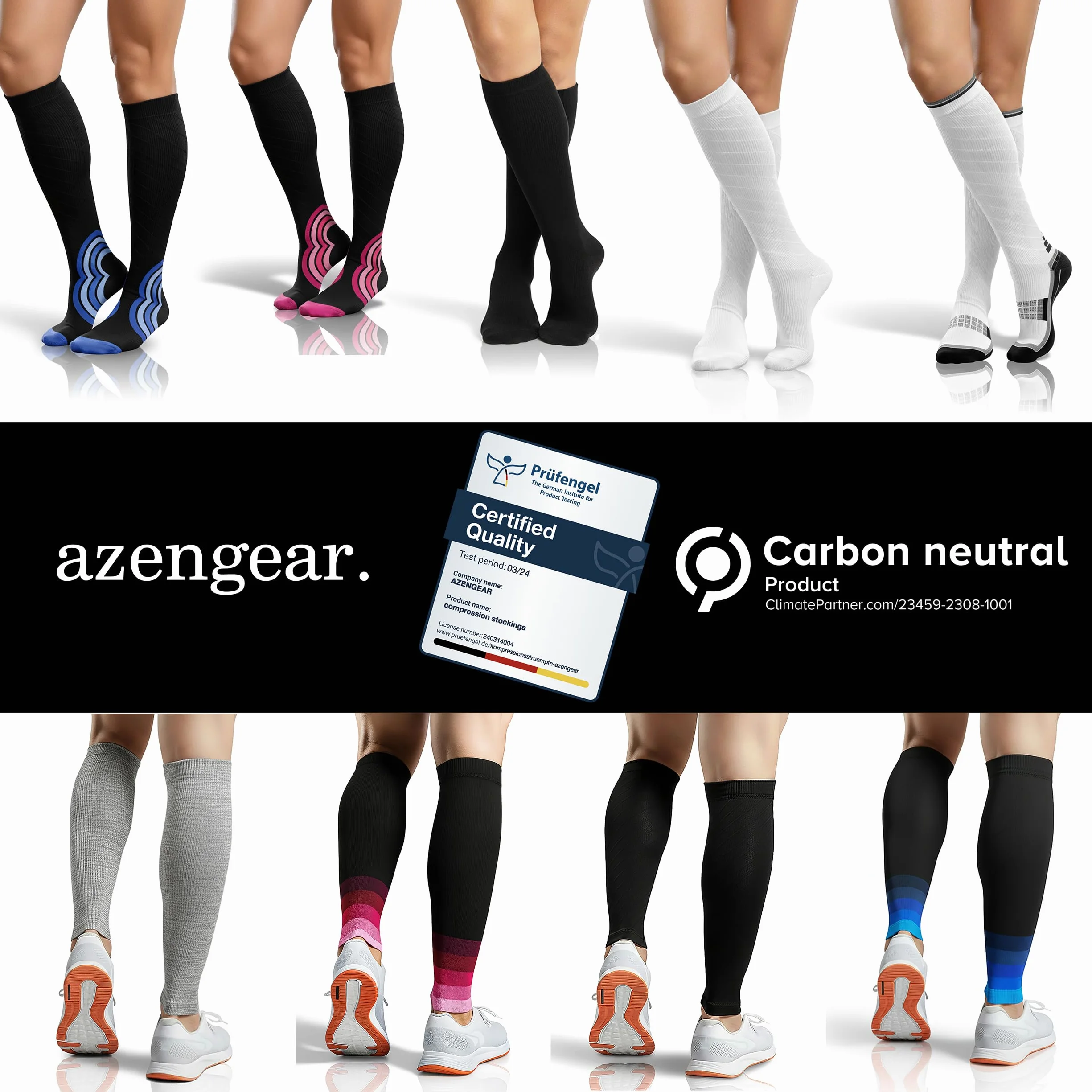 aZengear Chaussette de Compression Femme et Homme (20-30mmHg Classe 2) Bas de Contention Mollet Medical Sport Running de Vol Circulation, Jambes Enflées les Varices, Voyage en Avion
